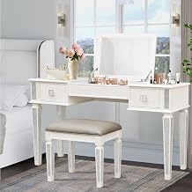 Mirrored Vanities Desk with Drawers, Bedroom Makeup Vanity Table Set with Mirror and Stool, Flip Up Dressing Table for Bedroom,Makeup Room, Working Desk for Women, Girl Furniture Combo