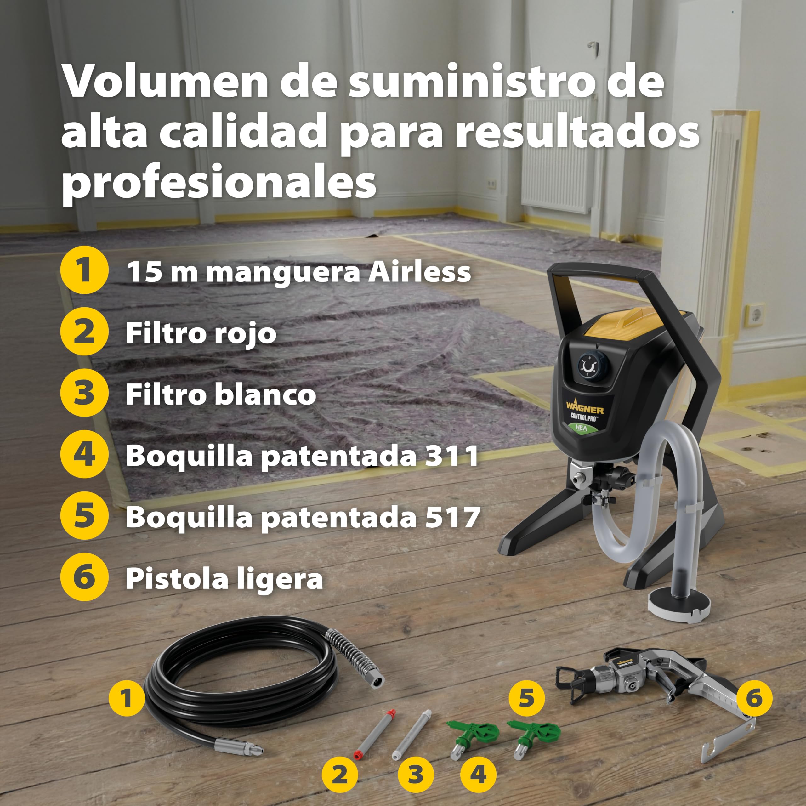 WAGNER Airless pulverizador de Pintura Control Pro 350 R para Pinturas plásticas/látex, Barnices y esmaltes, 15 m²-2 min, regulación del Aire a presión, 110 Bar, Manguera 15 m