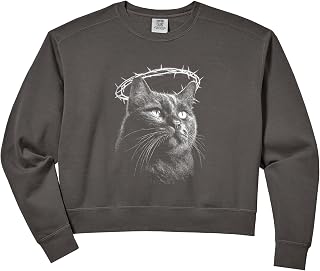 Womens Dark Gothic Cat with Barbed Wire Pet Memorial Grunge Graphic Comfort Colors Crop Sweatshirt