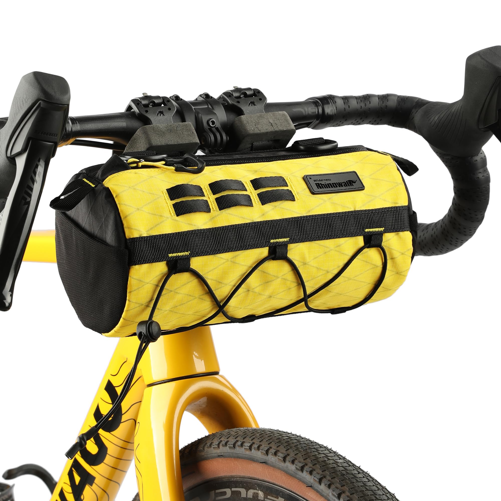 Rhinowalk Bike Handlebar Bag 2.8L Waterproof Front Tube Bag for Road, Gravel, and Mountain Bikes, Cylindrical EVA Frame Pack with Shoulder Strap (Yellow)