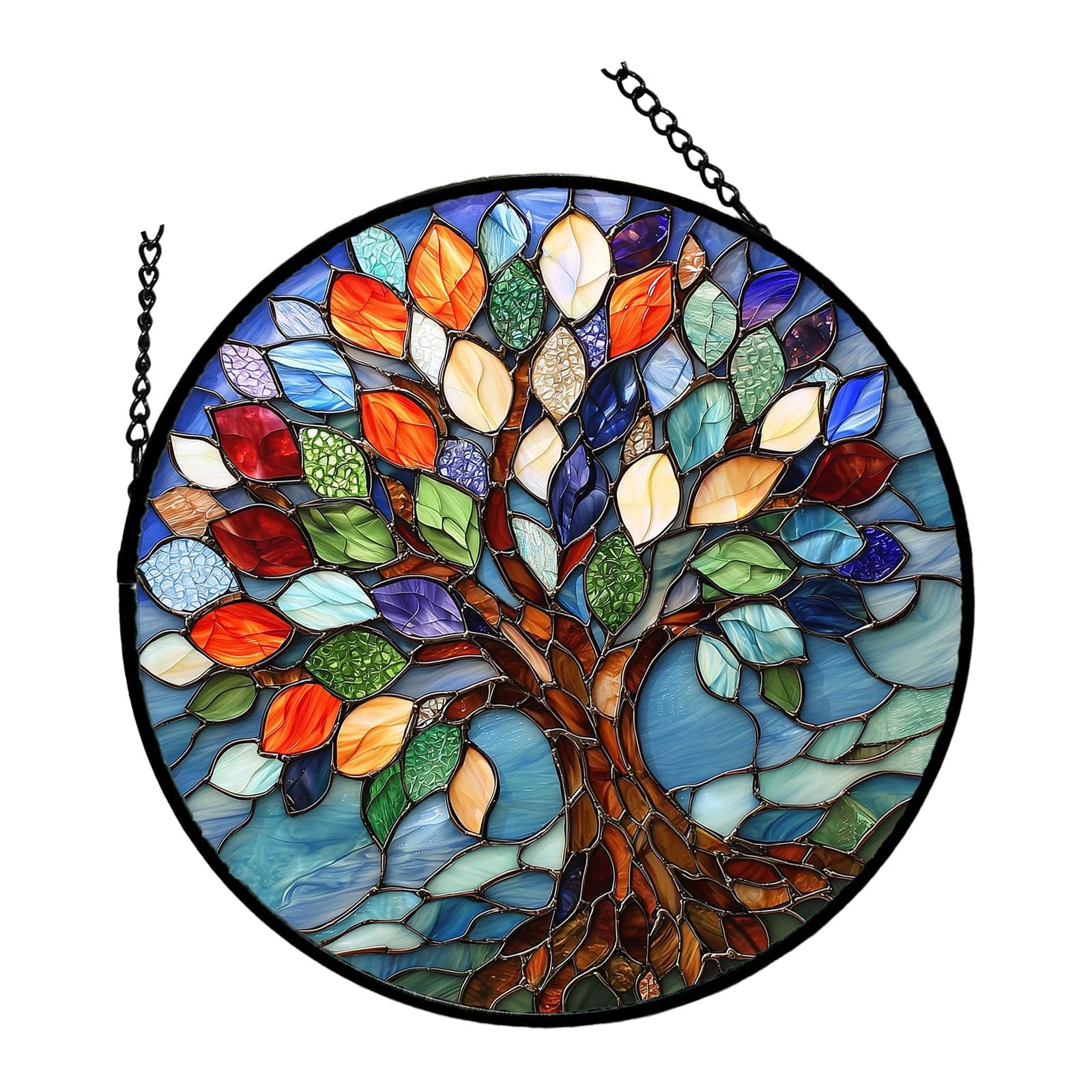 2D Tree Sun Catchers Colorful Glass Decors for Christmas Birthday Yard Ornament Stained Glass Window Hanging