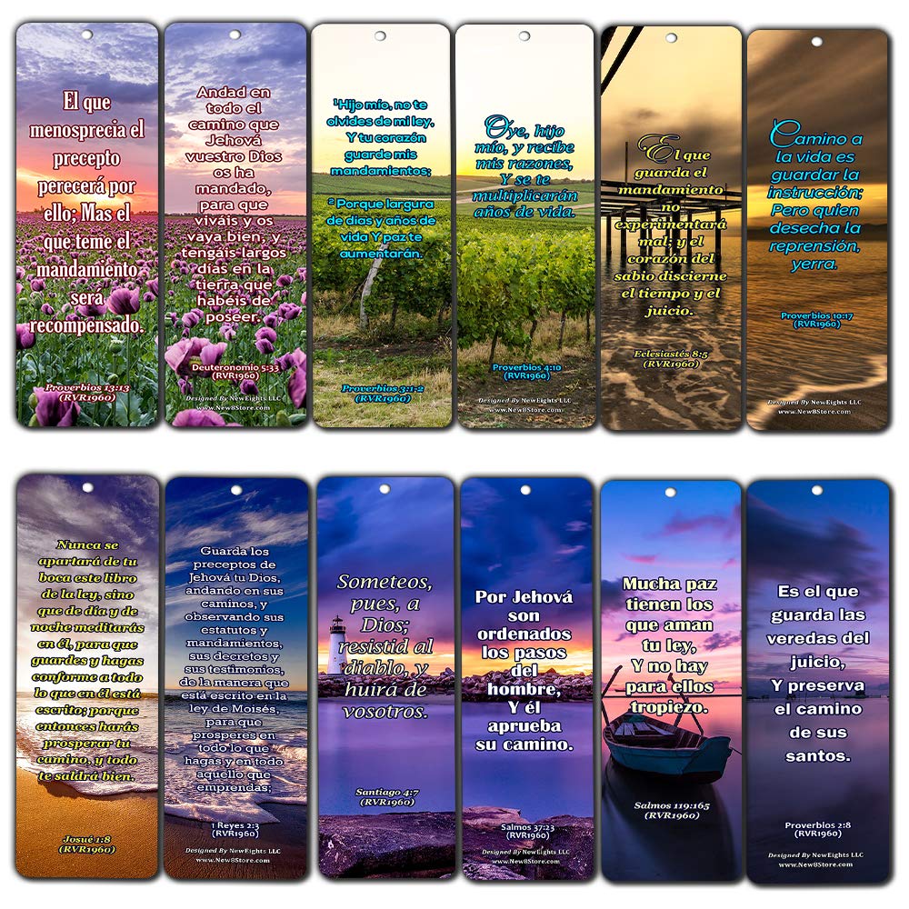 Spanish Scriptures Bookmarks - Rewards for Obeying God (30-Pack) - Great Bible Text Compilation That is Handy and Easy to Bring Along with