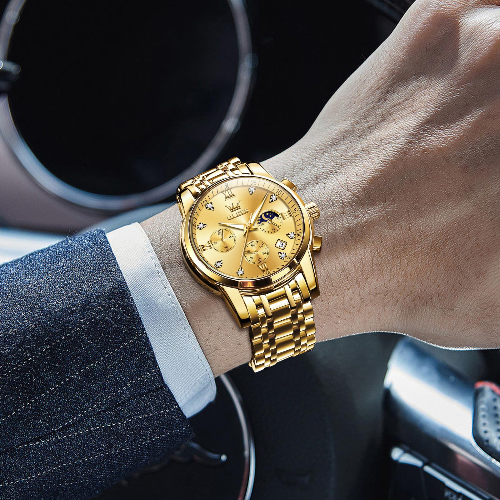 OLEVS Orologio Uomo, Cronografo Analogico al Quarzo Orologio Acciaio Inox Impermeabile, Elegante Orologi uomo Classico Lusso con Data