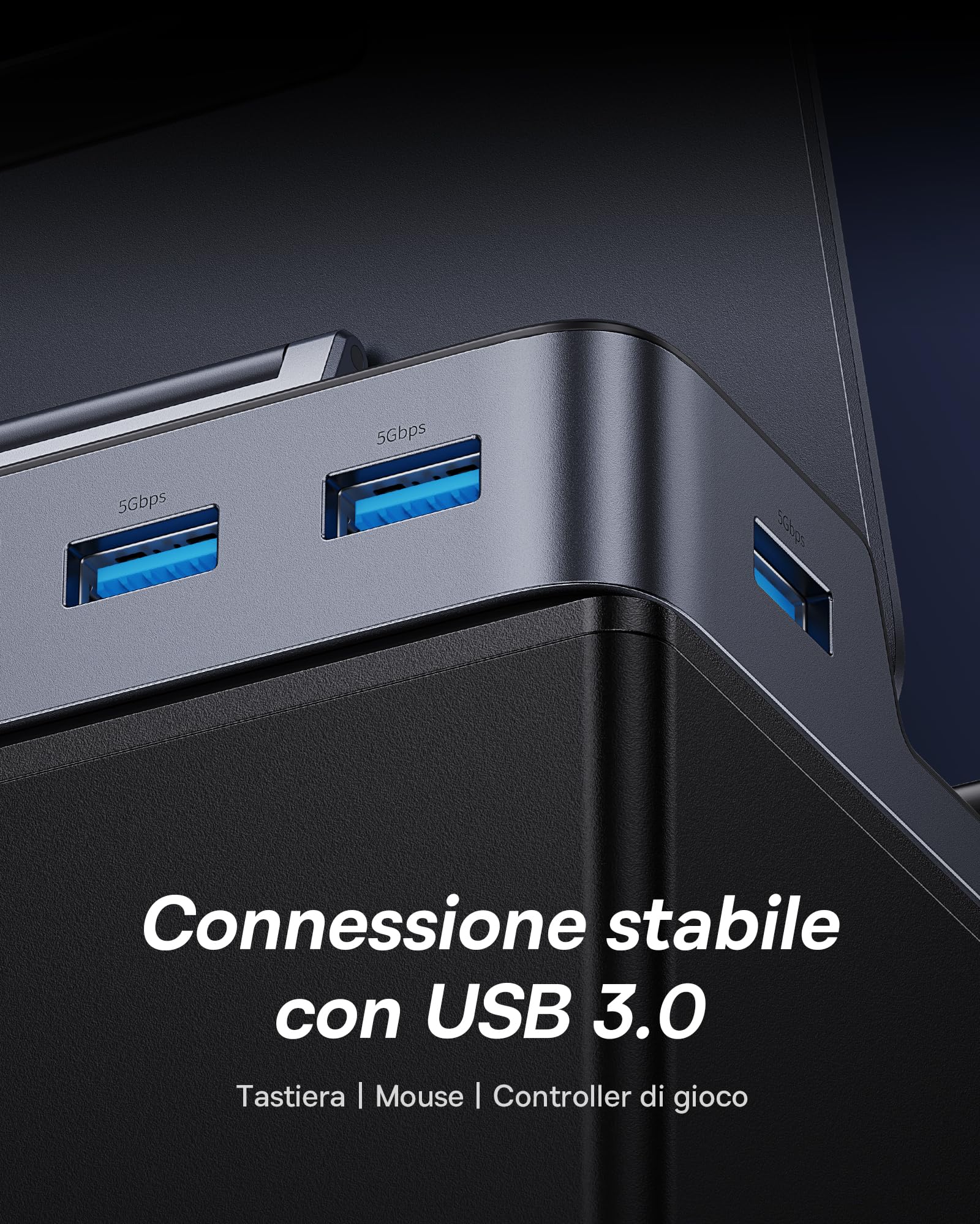 Baseus Steam Deck Dock, Docking Station 6-in-1 Per Steam Deck USB C Con HDMI 4K@60Hz, 3 Porte USB-A 3.0, Design Del Supporto Regolabile E PD 100W Per Ricarica Rapida
