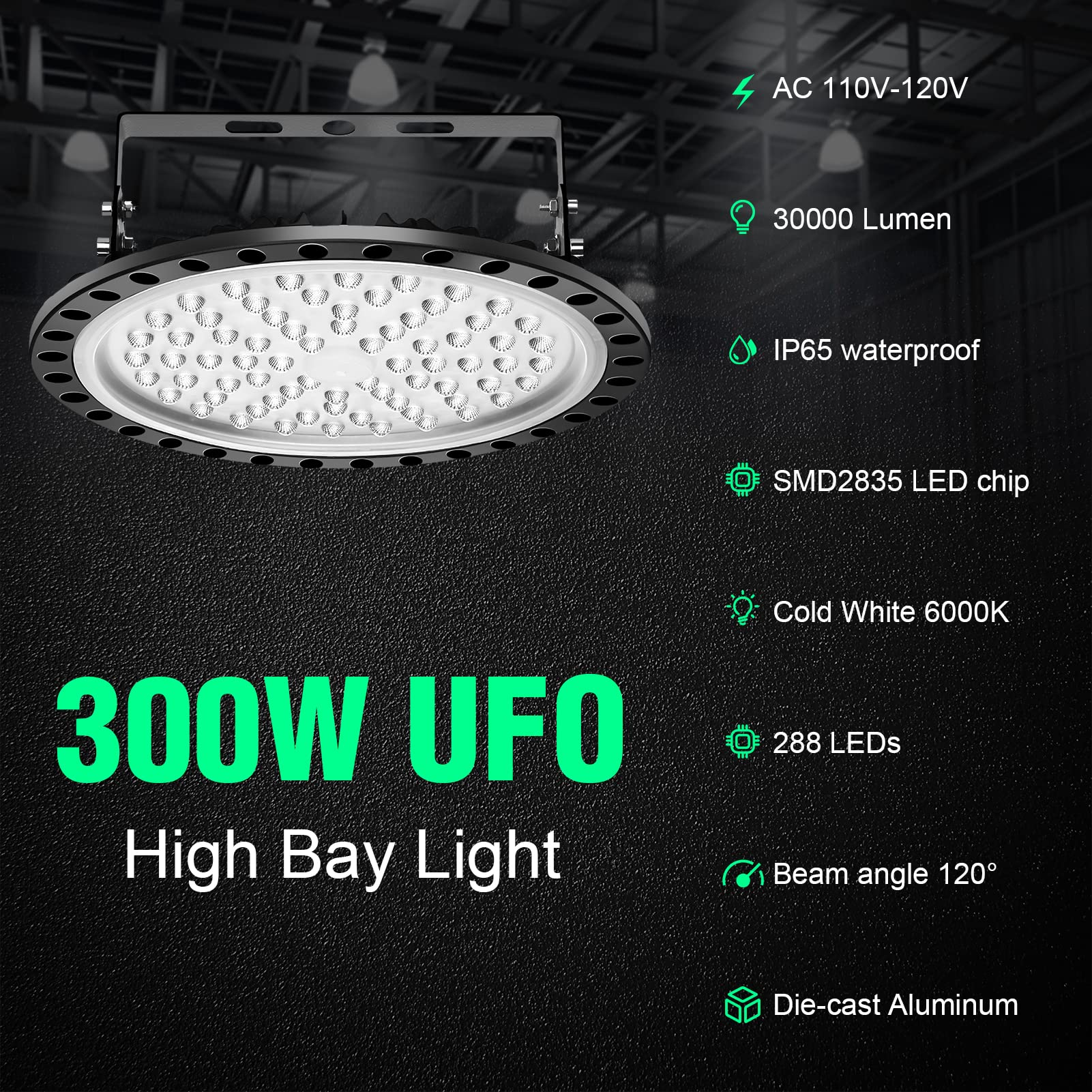Viugreum LED High Bay Light 300W UFO 30000LM 6000K lamp Factory Warehouse Industrial Lighting IP65 Waterproof LED Lights — view 2