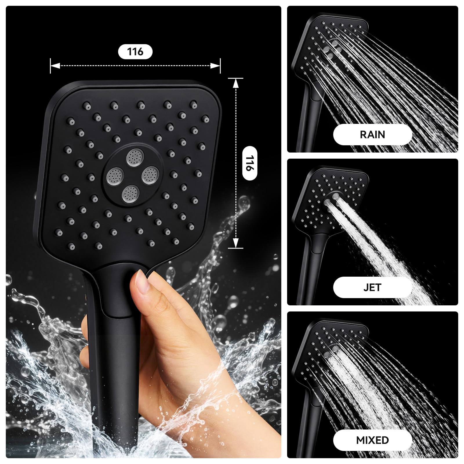 Auralum Colonne de Douche Thermostatique Noir, Ensemble de Colonne de Douche Murale Réglable avec Mitigeur Salle de Bain Robinet, 30x19CM Douche de Tête, Carré Shower Bar Douche Plafonnier Mitigeur