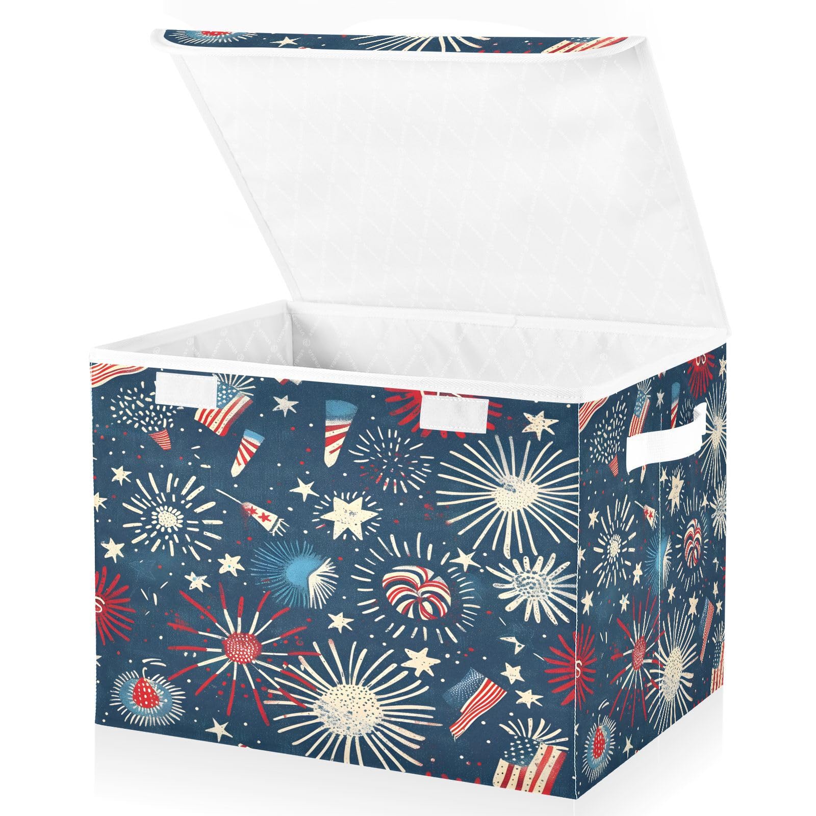 Usa Independence Day Large Collapsible Storage Bins with Lids Star Storage Baskets Organizer Containers with Handles for Nursery Clothes Toys