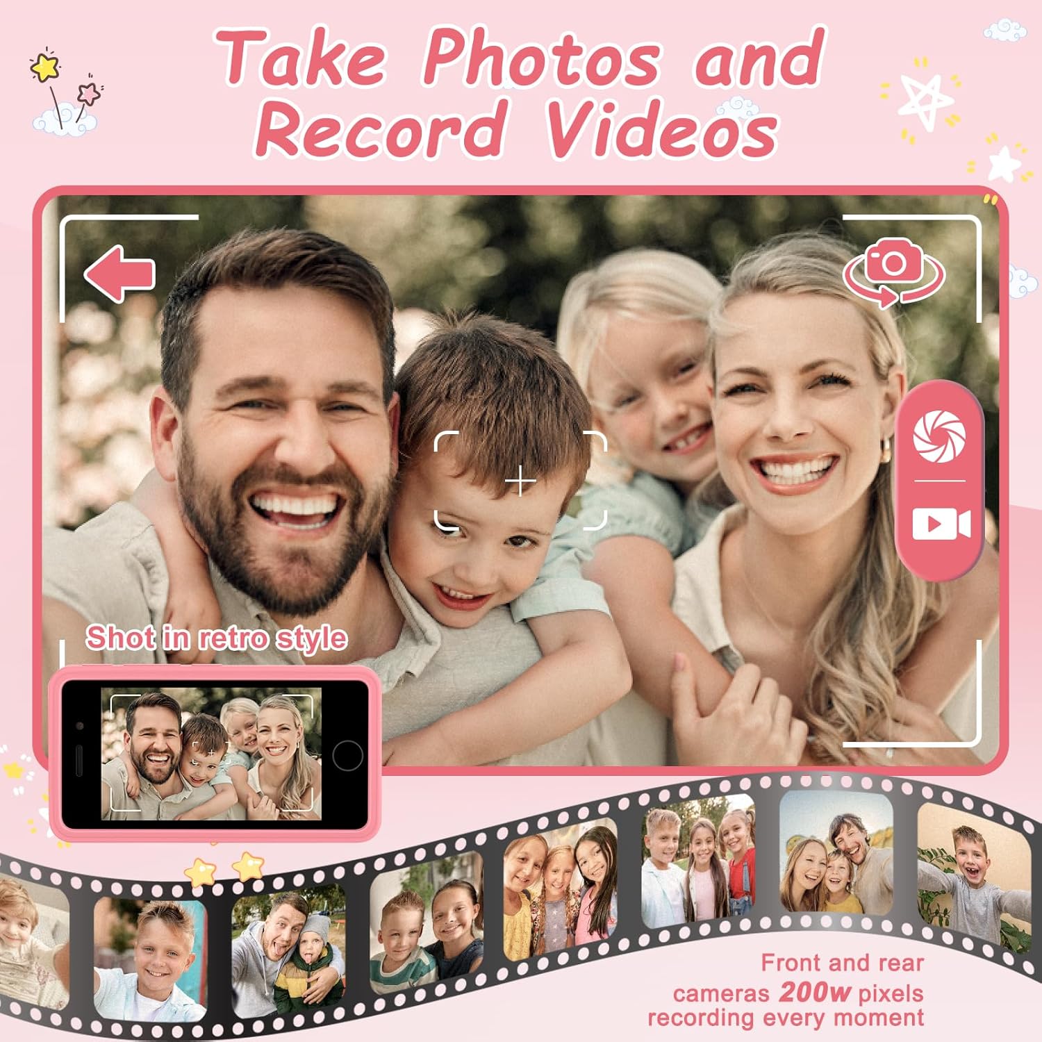 3.97" Touchscreen Kids Toys Smart Phone, Kids Phone with Games & Dual Camera, Toddler Toys Phone, Boys and Girls Learning Toy Phone for 3-9 Years Old (Pink) - Image 3