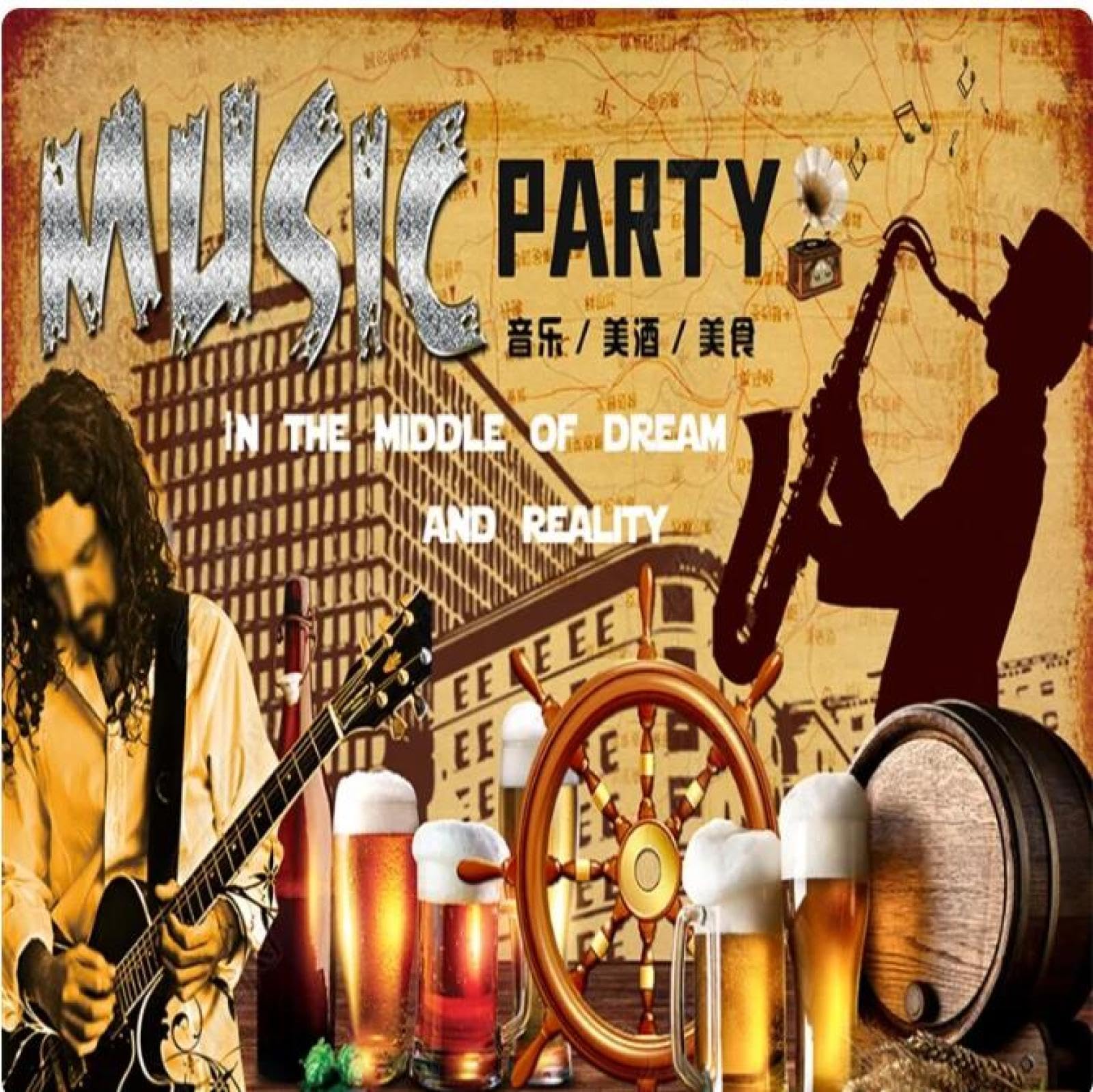 MOBYAT Tapeta 3D muzyka impreza piwo bar tapeta dekoracja mural klub restauracja tło ściana 3D panel ścienny tapeta, 3D, 200 x 140 cm