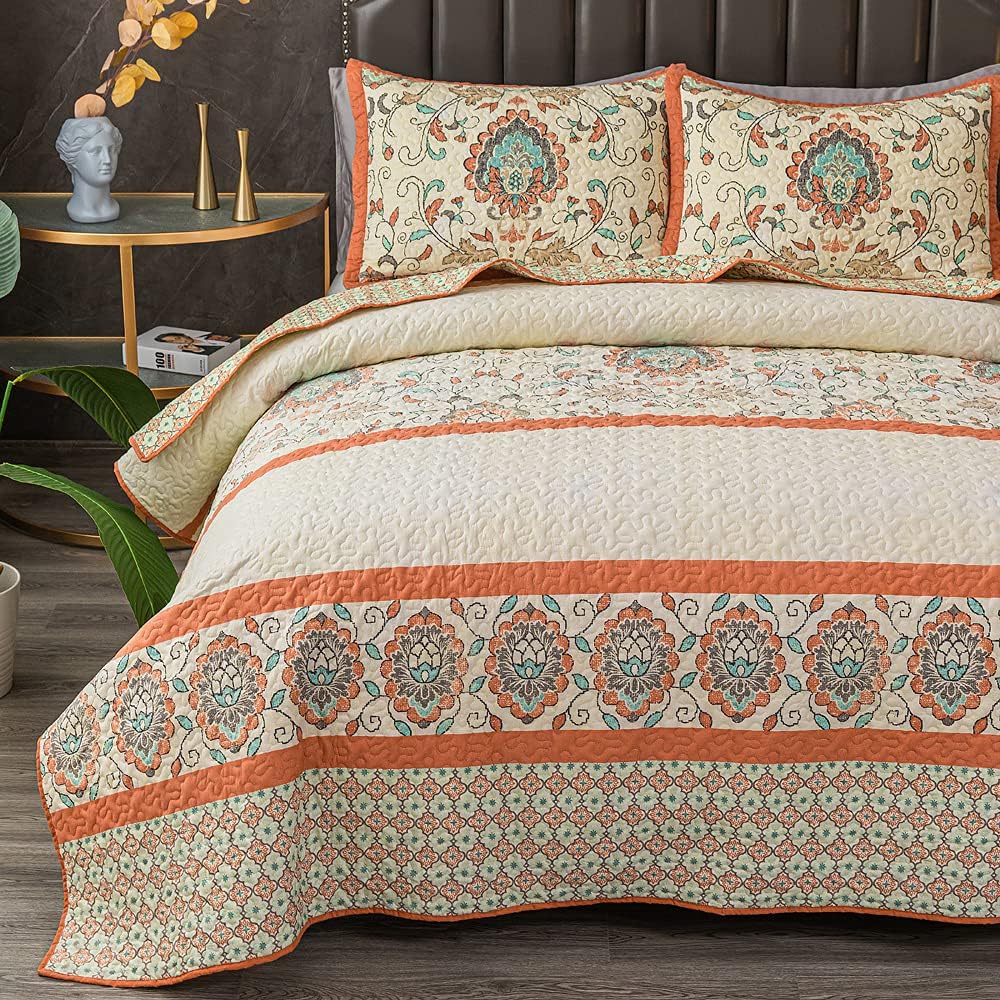 Bohemian Queen Size Quilt Comforter Sets 3 Pieces Quilts (1 Quilt, 2 Pillow Shams) Nordic Bedding Set Printed Coverlet with Pillowcase Lightweight Bedspread Set for All Seasons - Image 7