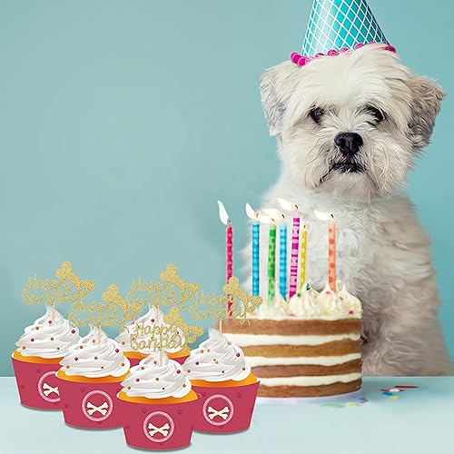 Miniatura 5 de Happy Barkday - Juego de 12 adornos para cupcakes para perros, suministros de decoración de fiesta de cumpleaños para cachorros, suministros de