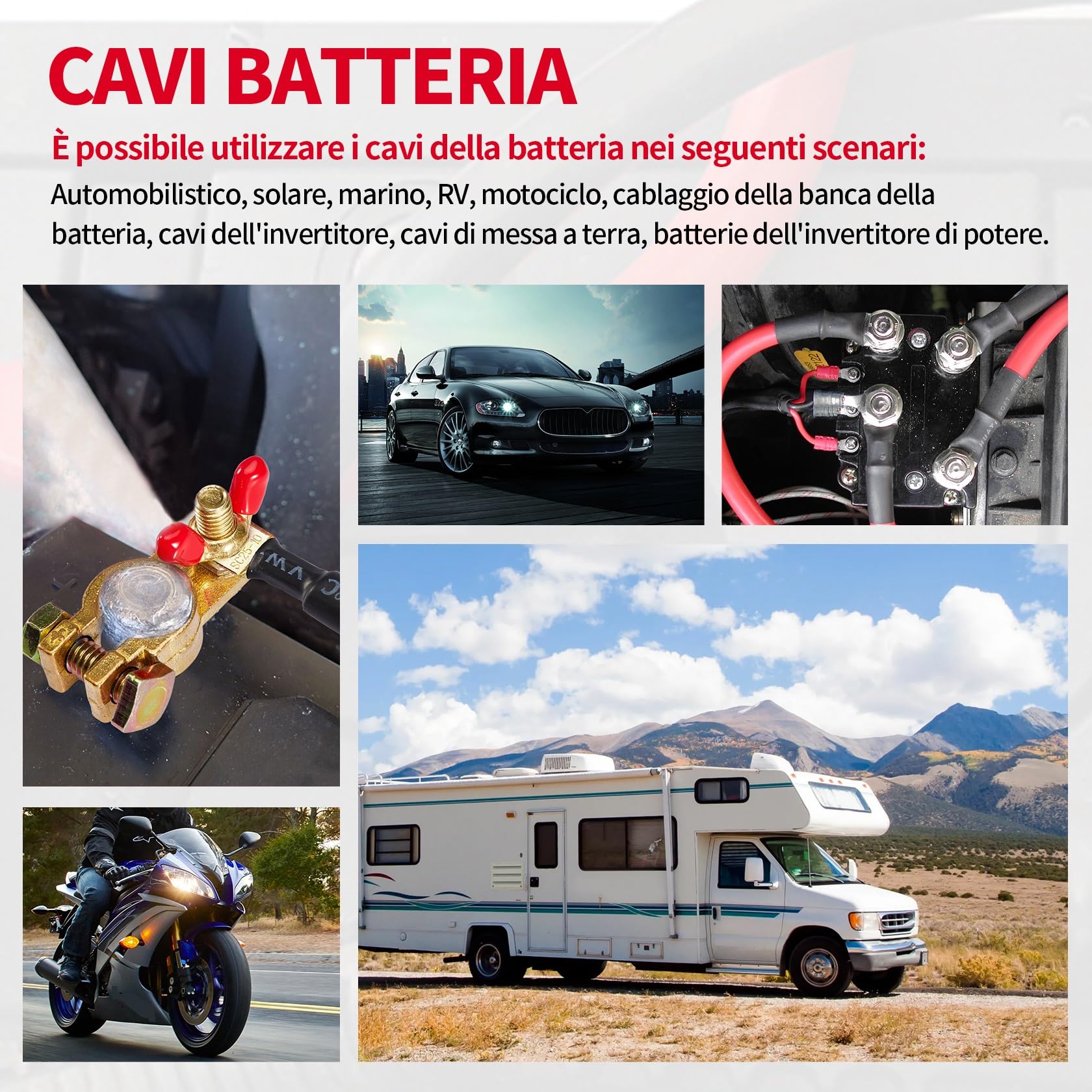 CarBole Cavi Batteria 25mm² 3AWG, 50cm, Cavo Batteria Auto 12V | Cavo Inverter Batteria, Fili di Rame Stagnato, Terminali di Rame Stagnato, Eccellente Conducibilità Elettrica