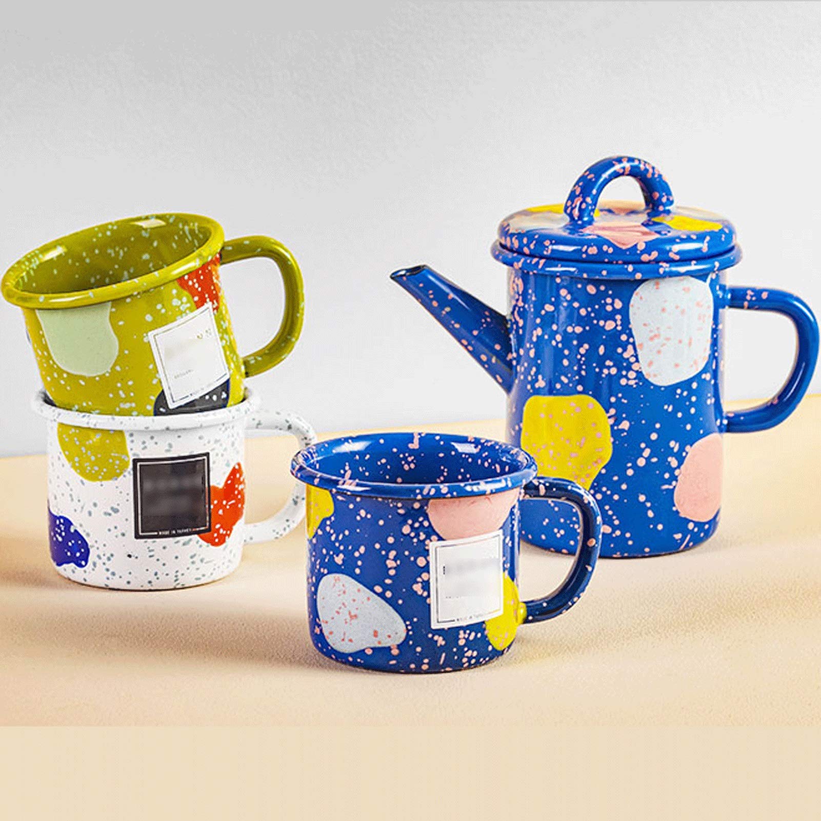 MRKU La Serie di Tazze smaltate è Adatta per casa, Ufficio, Viaggi, Campeggio, Tazze d'Acqua riutilizzabili e tè e caffè.