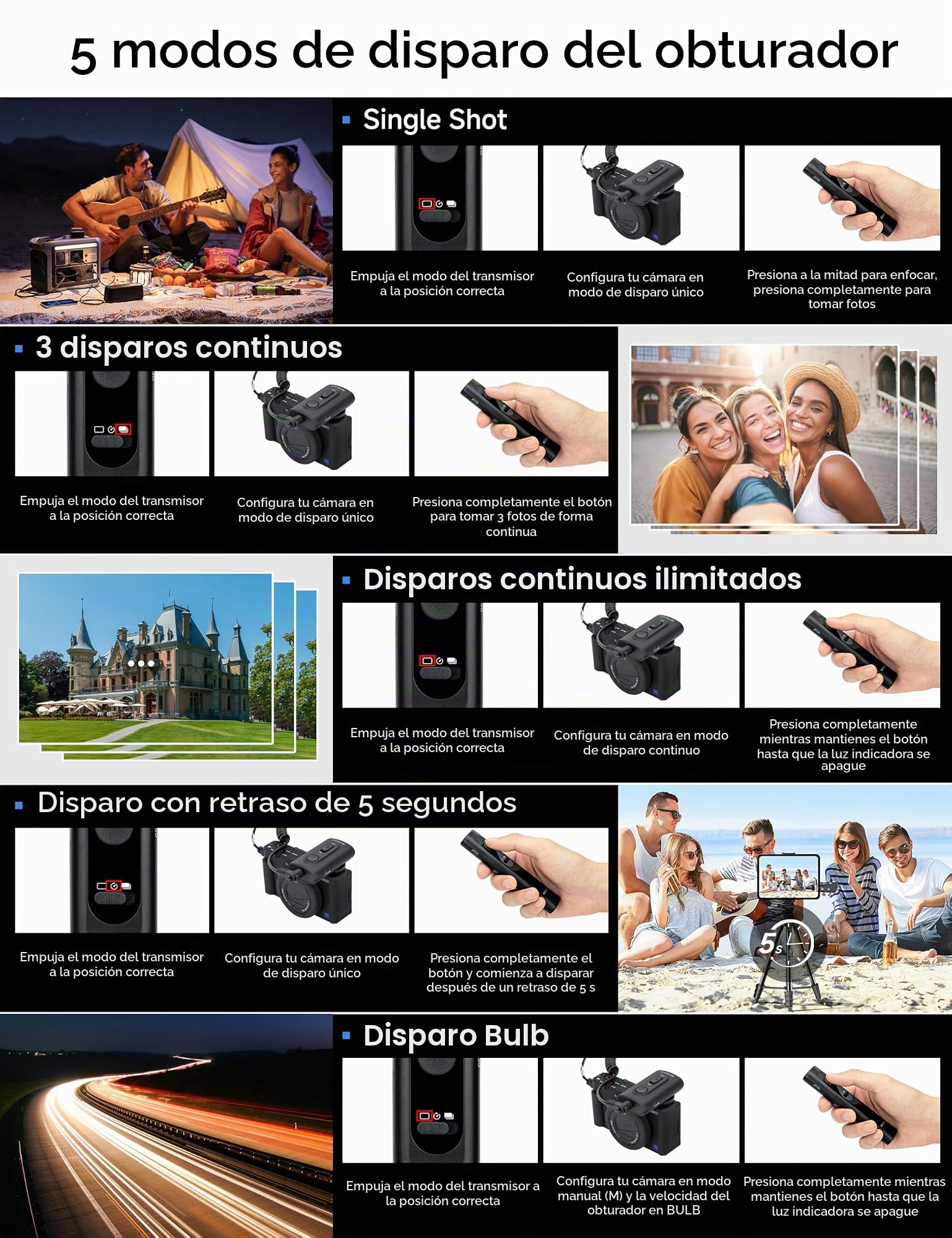 PROfezzion 165ft Mando a Distancia Disparador Remoto Inalámbrico para Sony A6600 A6500 A6400 A6300 A6100 A7 A7II A7III A7IV A7R A7RII A7RIII A7RIV A7RV A7S A7SII A7SIII RX100 VII Vi VA Cámara y Más