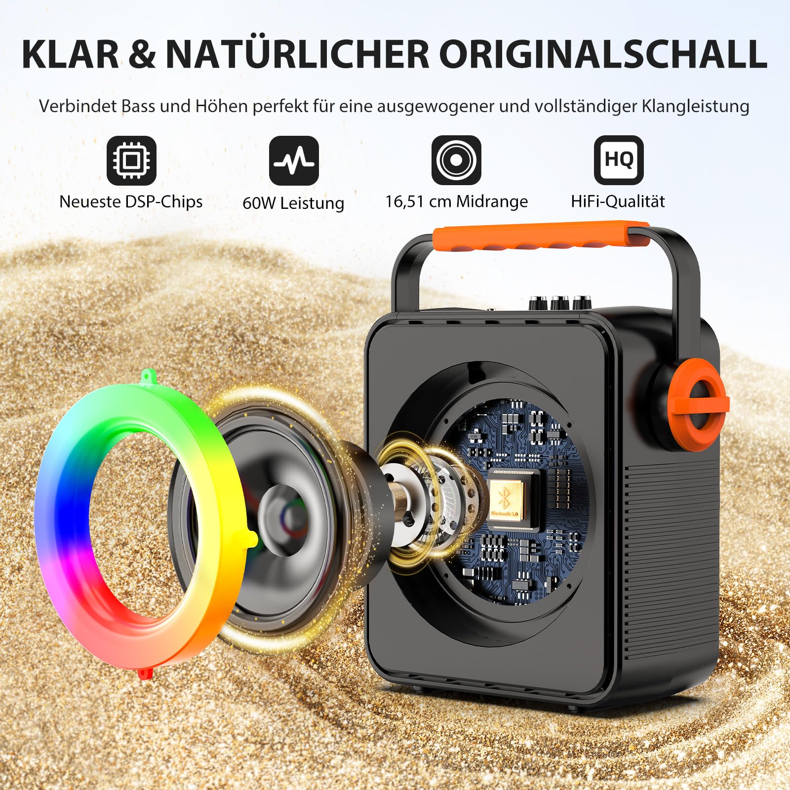 JYX Machine Karaoke 2 Micro Sans Fil, Portable Bluetooth 5.3, 120W Enceinte Bluetooth avec Lumière RVB, Puce DSP Cœur, Système Karaoké Idéal pour les Fêtes