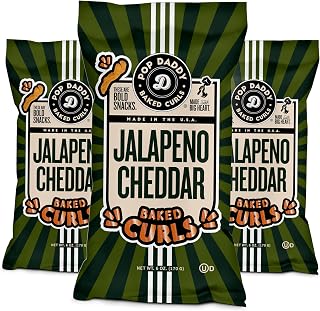Pop Daddy Jalapeño Cheddar Baked Curls, 6oz Spicy Crunchy Cheese Curls Snacks, Gluten Free-Friendly, Kosher, 3 Packs