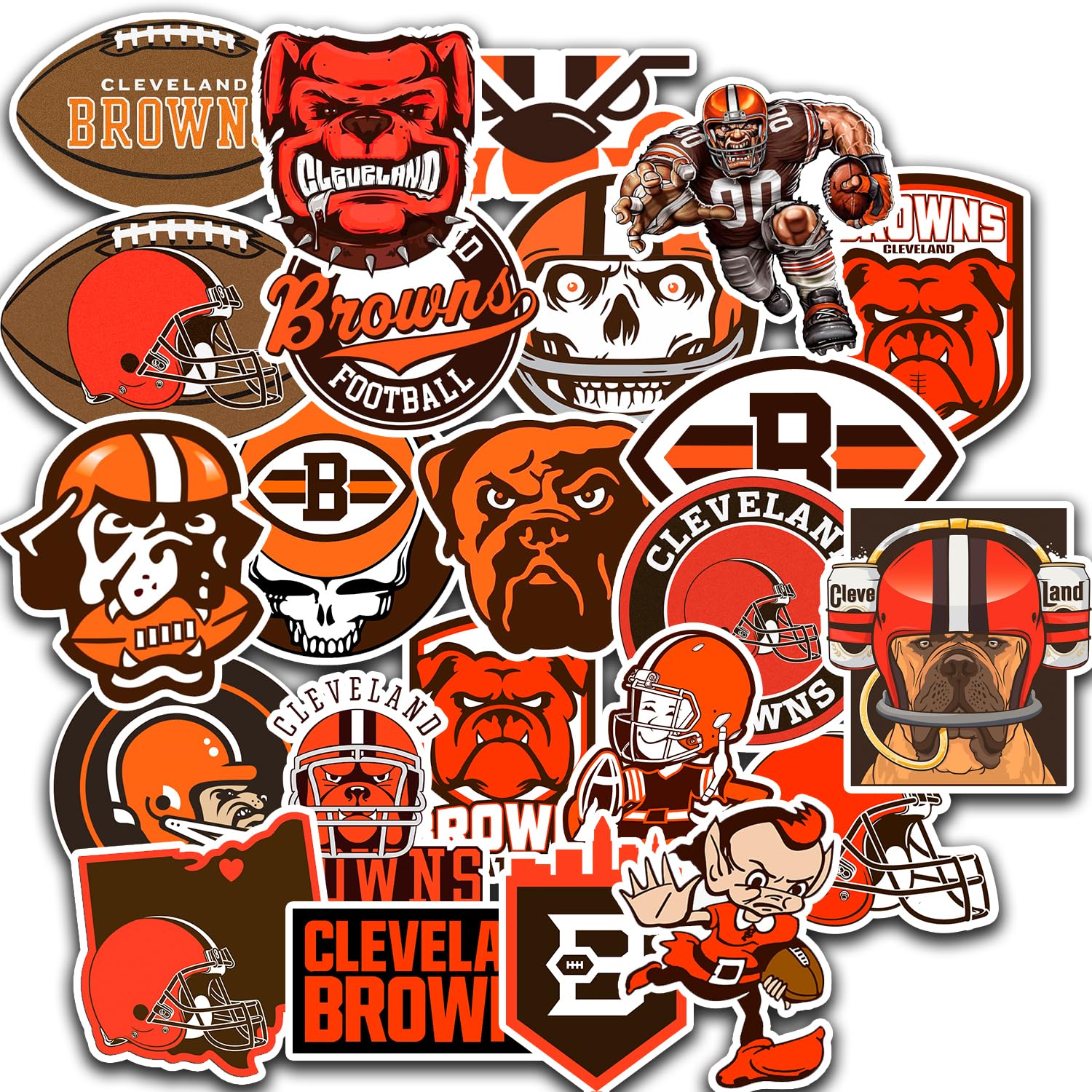 30PCS Cleveland Stickers Pack Brown — Ohio Football and Rugby Decals for Water Bottle, Laptop, Car, Helmet, Scrapbook — Waterproof Vinyl Cleveland