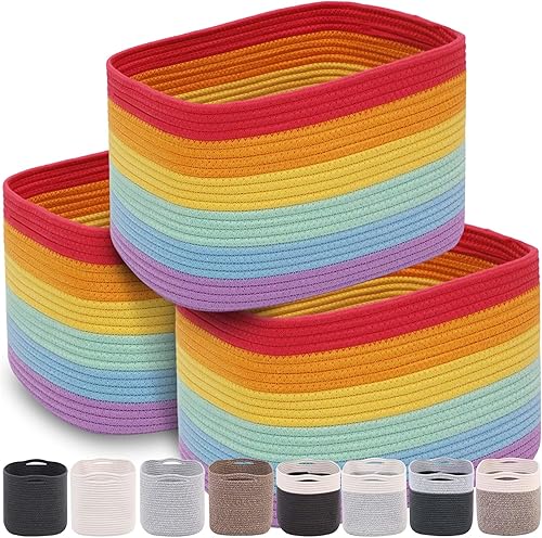 Miniatura 29 de CHAT BLANC Cestas de cuerda de algodón para organizar Cestas de almacenamiento de 15 x 10 x 9 pulgadas para estantes Canastas pequeñas tejidas