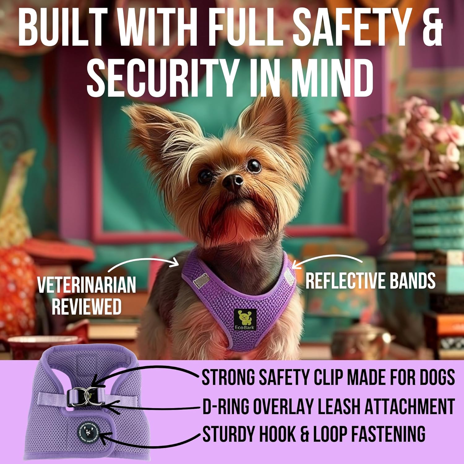 EcoBark Premium Quality Step in Dog Harness - Teacup Dog Harnesses - Perfect Puppy Harness - Luxury Soft Mesh Step in Vest - No Pull Mini Body Halter - Toy Breed Harnesses (XXXS, Lavender) - Image 2