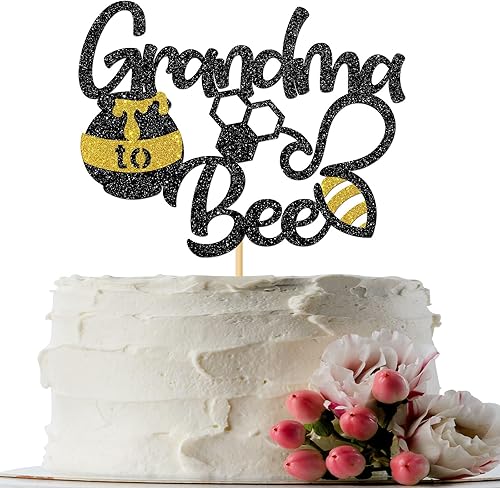 INNORU Decoración para pastel de abuela a abeja, decoración de fiesta de baby shower, purpurina negra, 5.9 x 4.6 pulgadas, 1 unidad