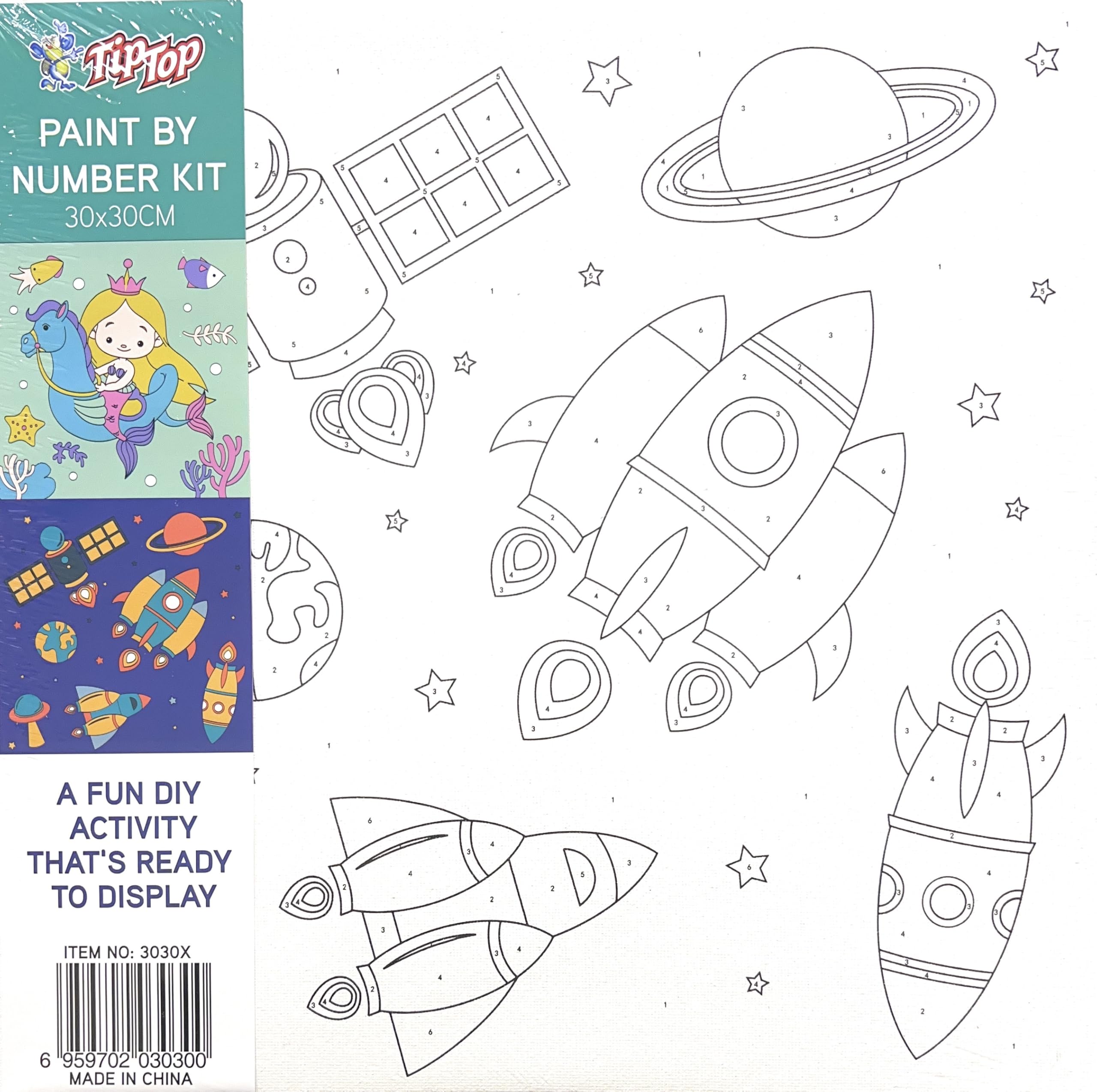 VIO® 1 Pack Pre Drawn Printed Painting Stretched Artist Canvas Paint By Number Set with 6 Paint Pots 1 Brush Gift Party Favors Fun Art Activity Boys Girls Teens Home Preschool Travel 30CM