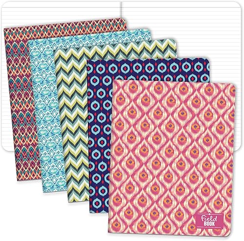 Elan Publishing Company Cuaderno de campo - 8 x 10 pulgadas - Fundas Ikat - Forrado - Paquete de 5