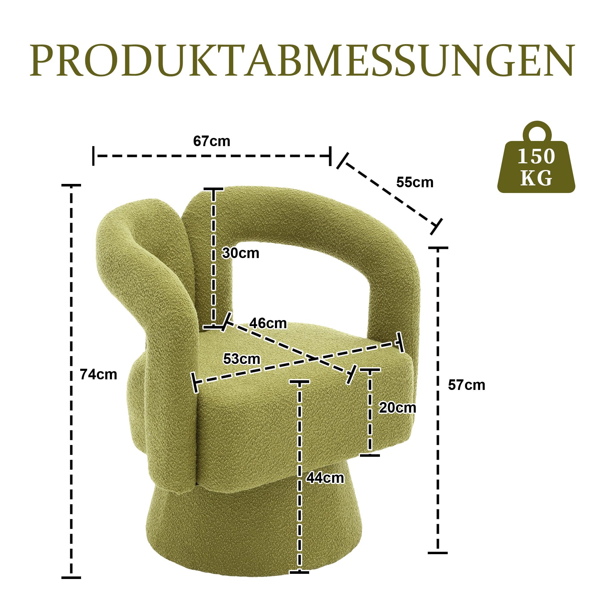 (Old SKU:W1880P163401) 360 Grad drehbare Kuschelfass-Akzentstühle, runde Sessel mit breiter Polsterung, Flauschiger Stoffsessel für Wohnzimmer, Schlafzimmer, Büro, Warteräume, Oliv