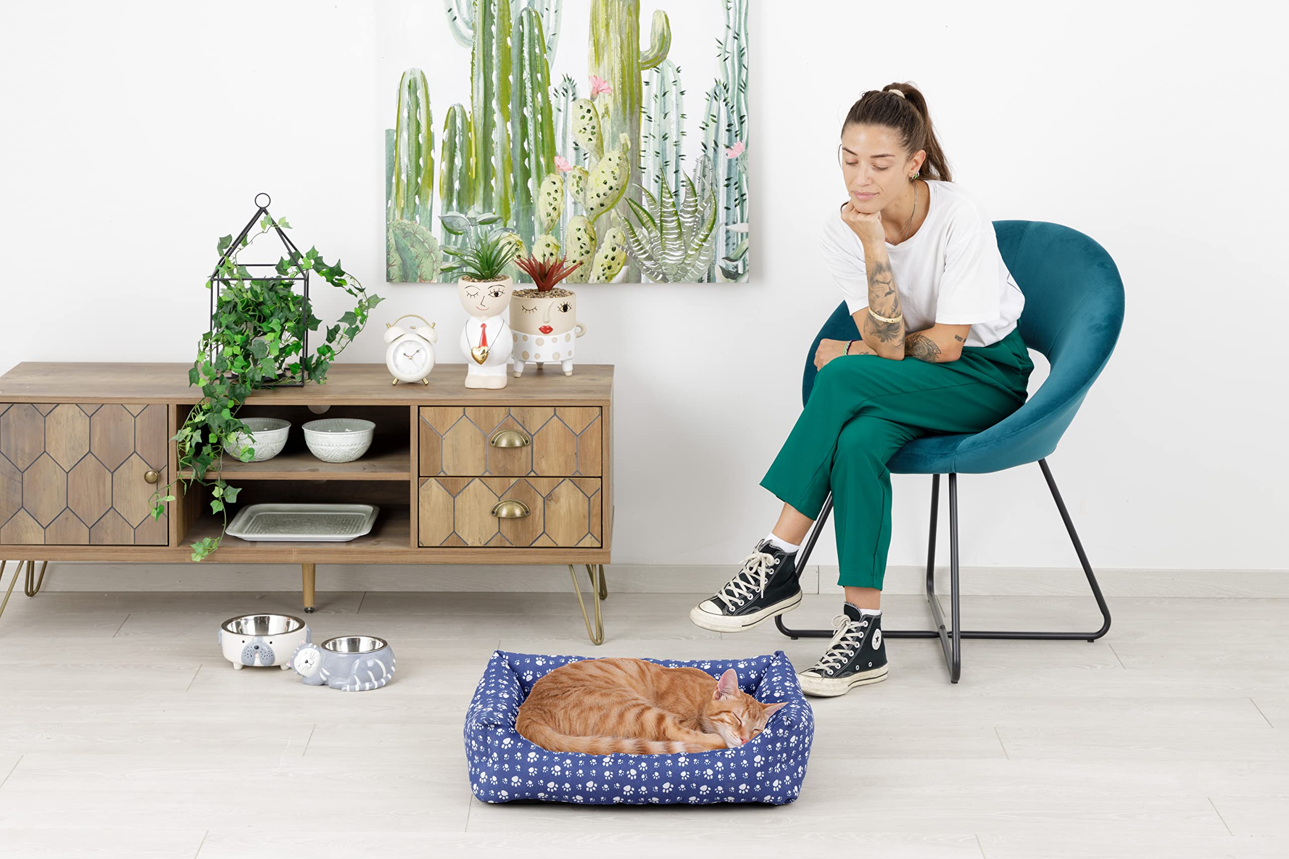 Baroni Home Cuccia per Cane in tessuto Taglia, Morbido Divano per Cani, Comodo, per Camera da Letto Salotto Corridoio, Lavabile (45X60 cm, Grigio e Zampine)