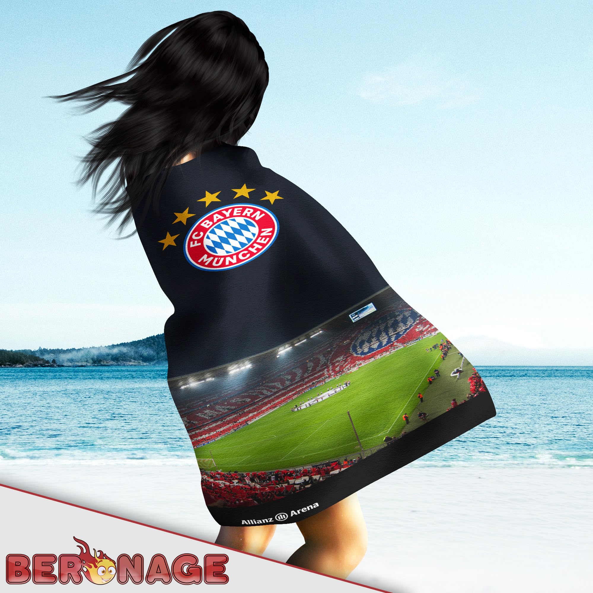 FC Bayern München Telo da bagno - Allianz Arena 75 x 150 cm, 100% cotone - Mia san Mia Mia San Mia, maestro del record, Calcio - Telo mare per veri appassionati di FCB, articolo ideale per la piscina