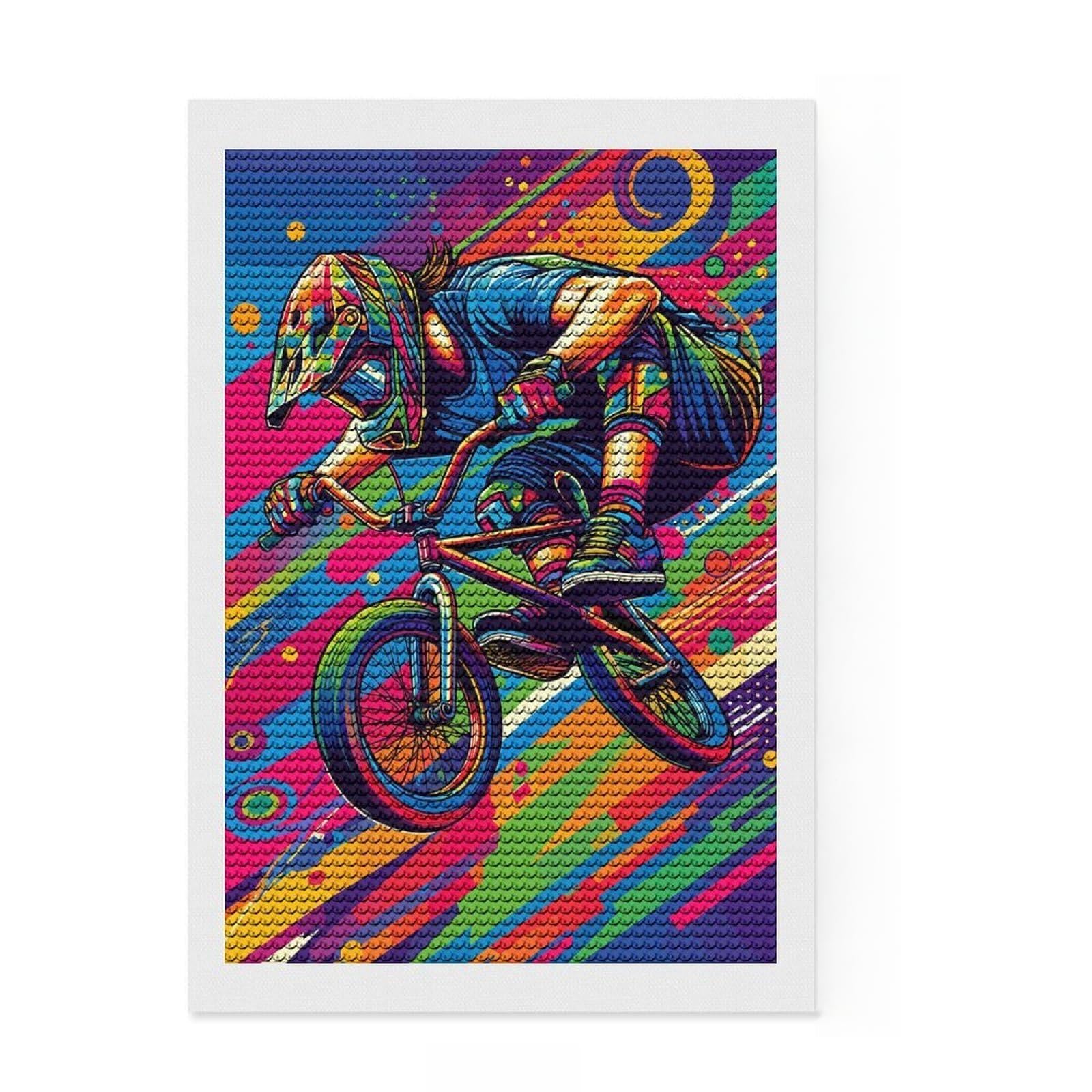 Junmoney Freestyle BMX WPAP Pop Art DIY Diamond Art Canvas Kit 8"x12", Home Wall Decor, for Family Craft Time, Printed Canvas, Holiday Gift Idea