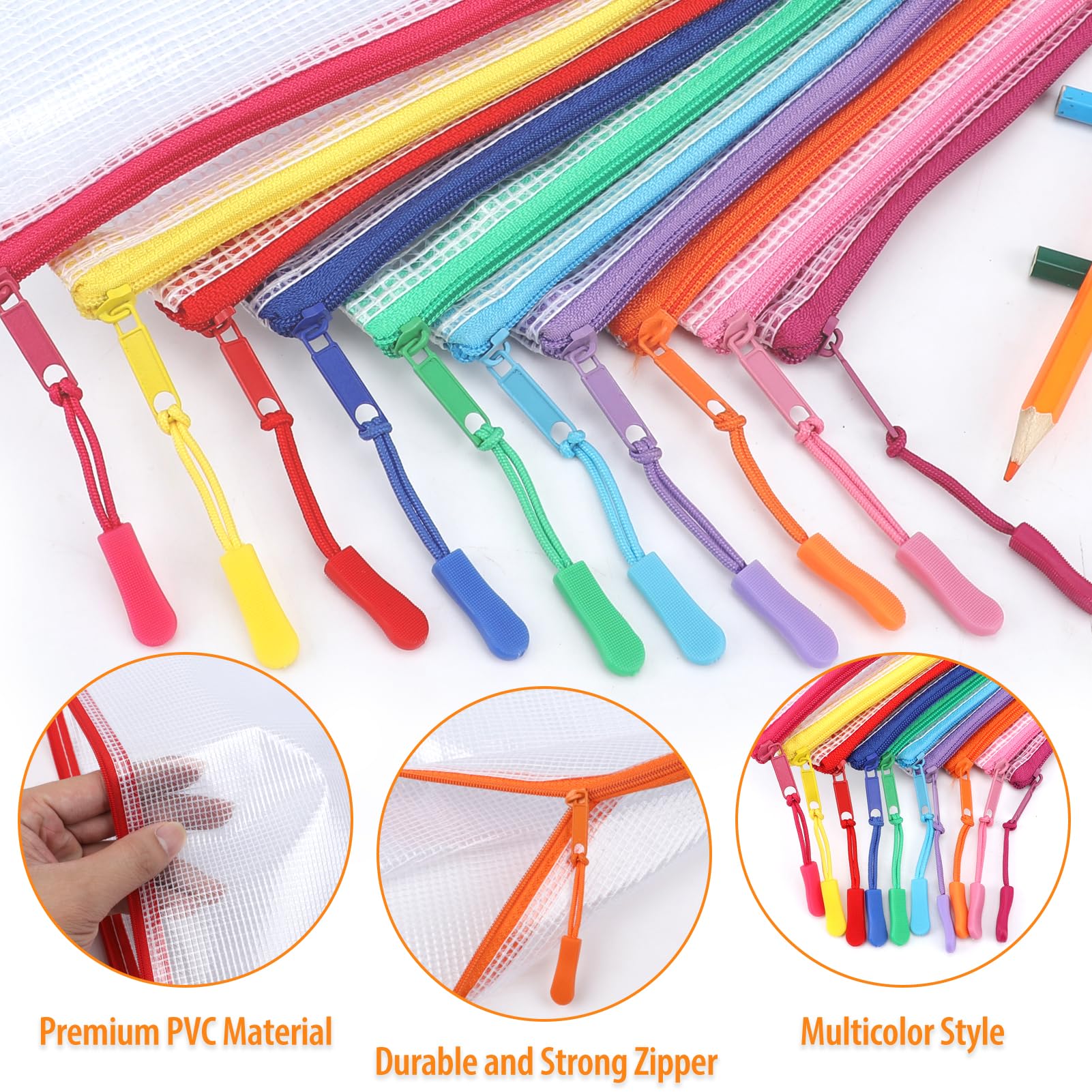 20 sacchetti in rete con cerniera, formato A5, 17,5 x 23,9 cm, impermeabili, con cerniera, sacchetti in plastica con cerniera per organizzare, borse a rete per riporre articoli scolastici da viaggio,