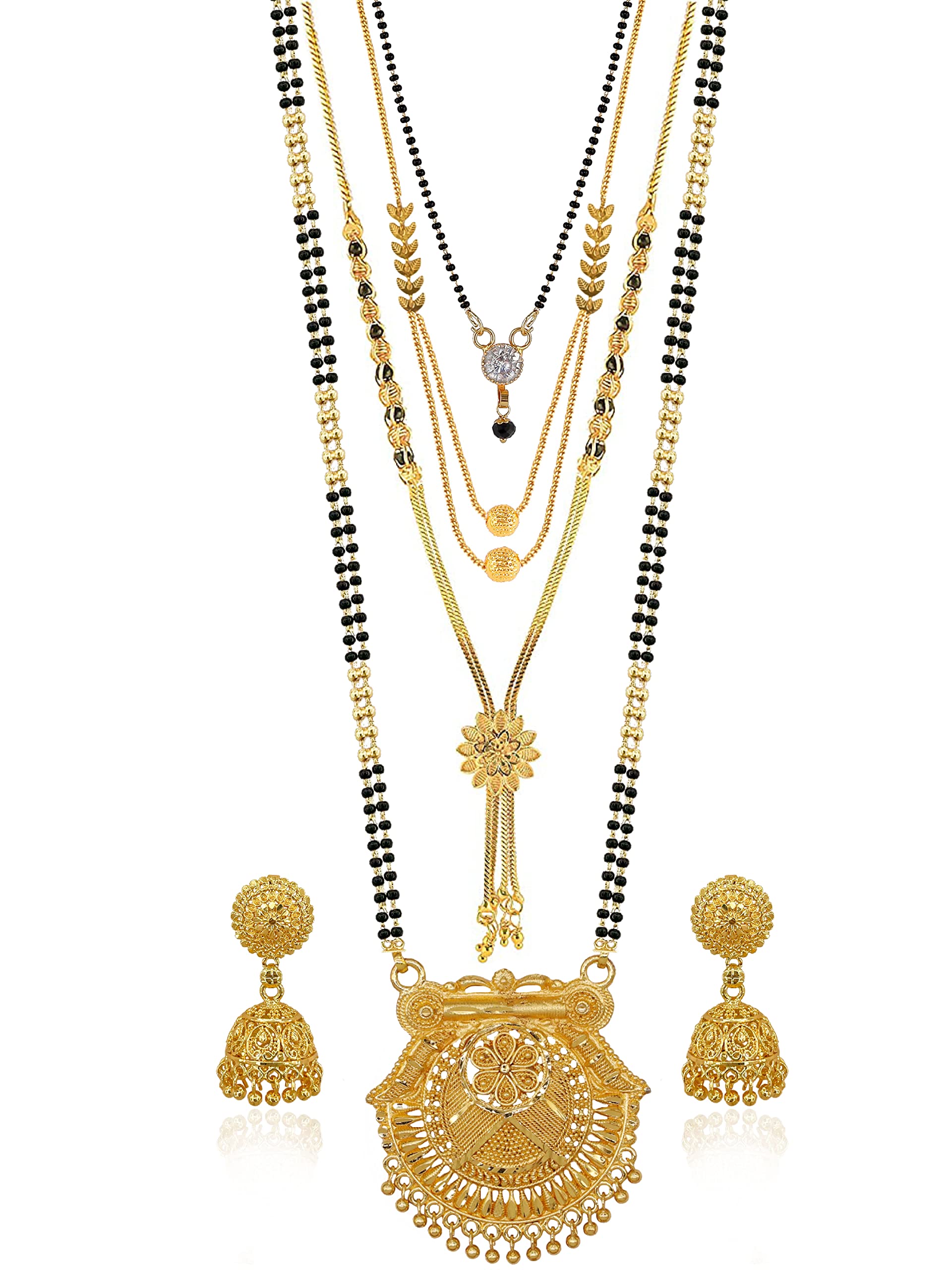 Brado Jewellery Traditional Combo of 4 Gold plated 30 inch Long and 18 inch Short Mangalsutra/tanmaniya/nallapusalu With 1 Pair of Earrings for women and girls (B0BGY6KFB9) Amazon Price History, Amazon Price Tracker