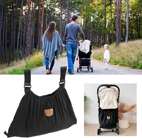 Miniatura 5 de Organizador de cochecito, bolsa de nailon reutilizable universal con patrón de oso para padres y teléfonos móviles (negro)