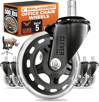 Replacement Office Chair Wheels (3" Set of 5) - Smooth & Quiet Rolling Heavy Duty 98% Universal Fit Caster Wheels for Office
