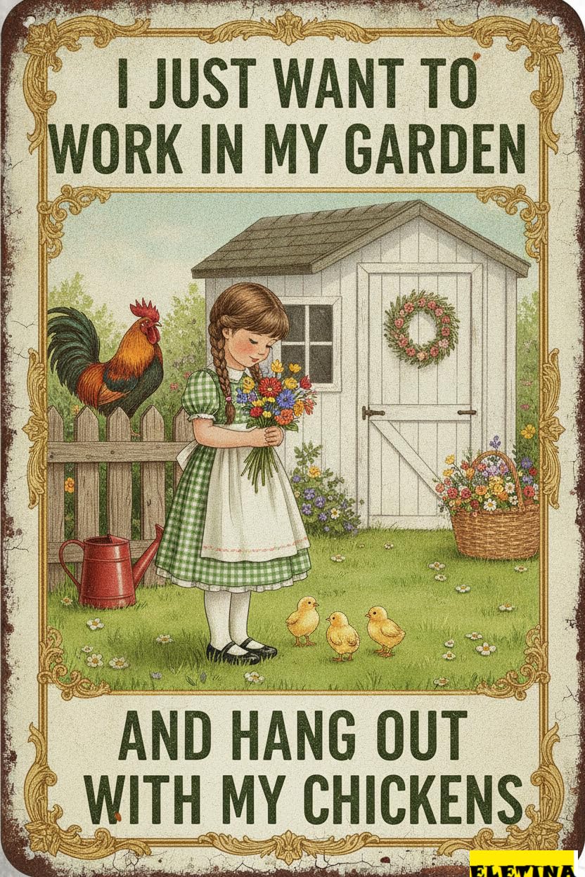 Work In Garden Hang With Chickens Tin Sign, 8x12 Inch