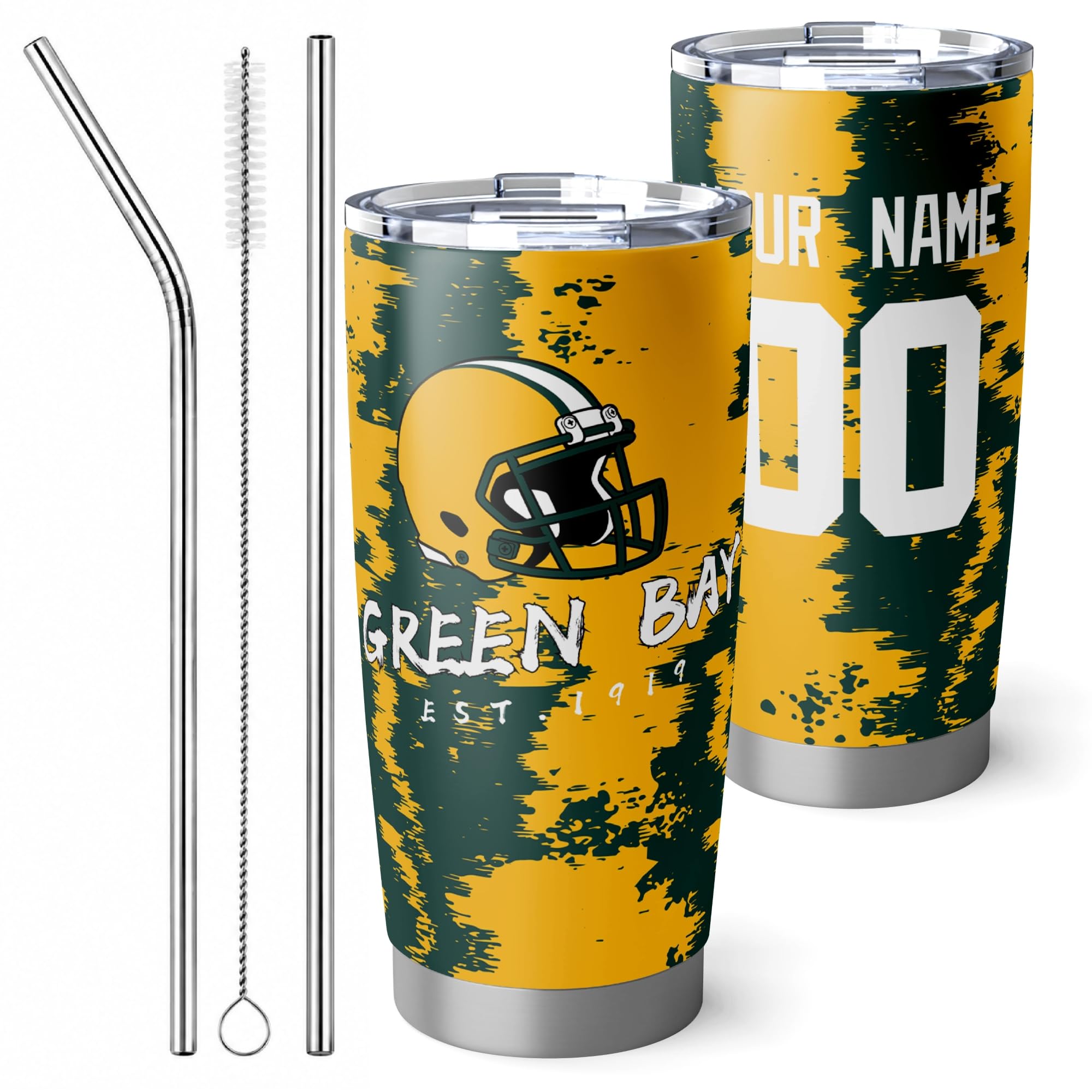 ANTKING Green Bay Tumbler 20oz Travel Mug Custom Number Name Gifts