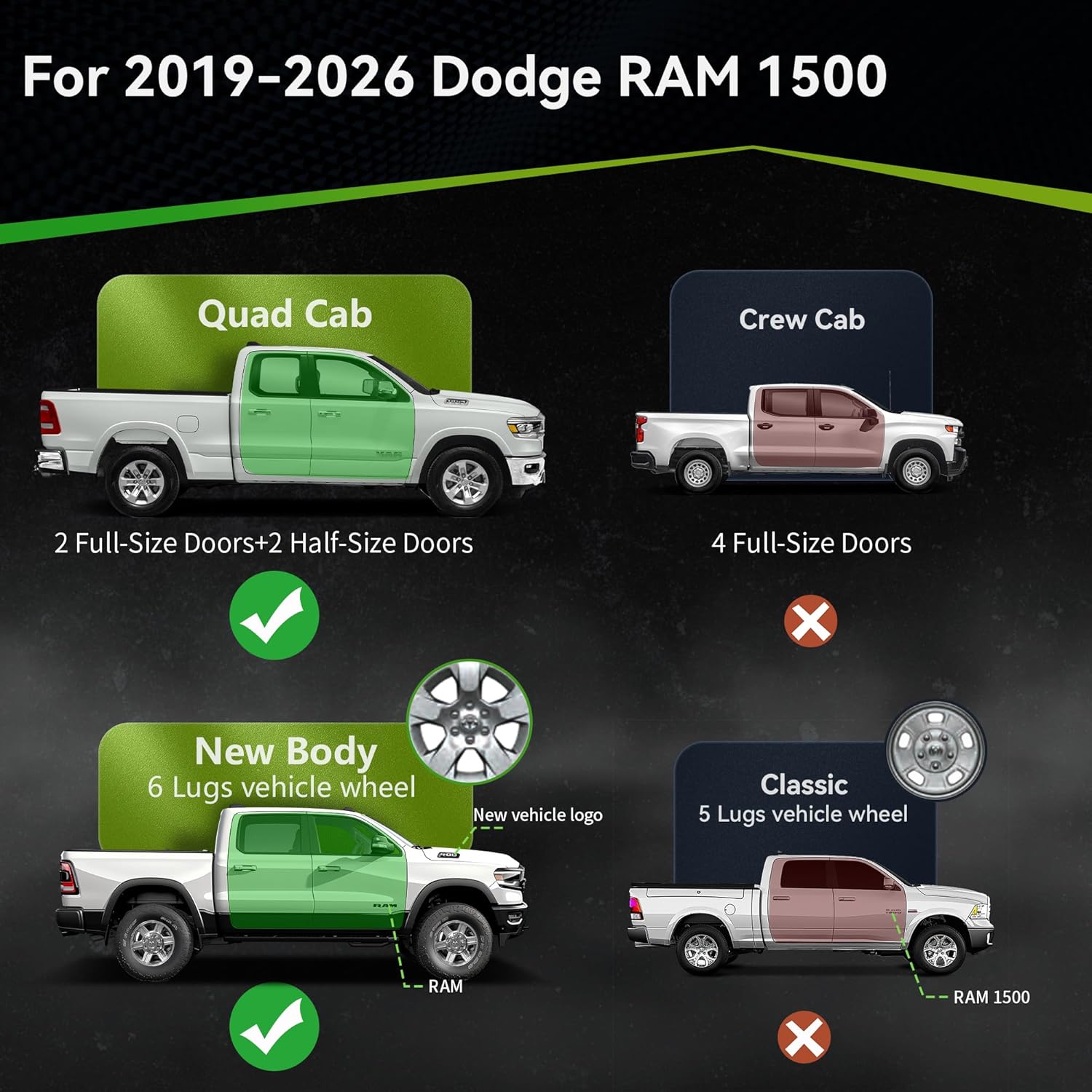 AUTOSAVER88 Running Boards Compatible with 2019-2026 Dodge Ram 1500 Quad Cab/Extended Cab New Body Style, 6 inches Side Step Nerf Bars (Exclude 19-24 Ram Classic)