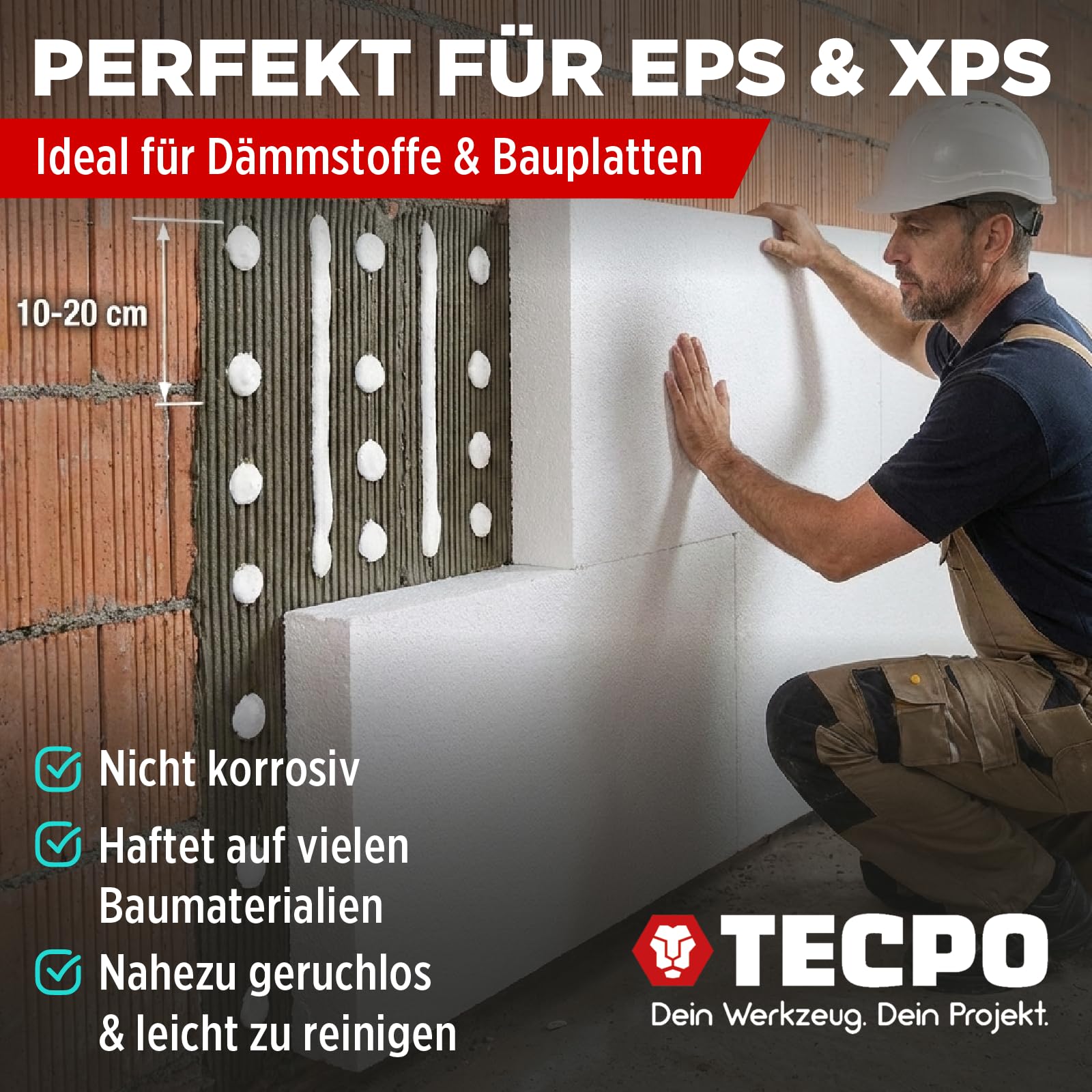 TECPO Montagekleber Fix Power 10x 480g Universal Baukleber Kraftkleber 200kg 10 cm² für Akustikpaneele Styropor Sockelleisten