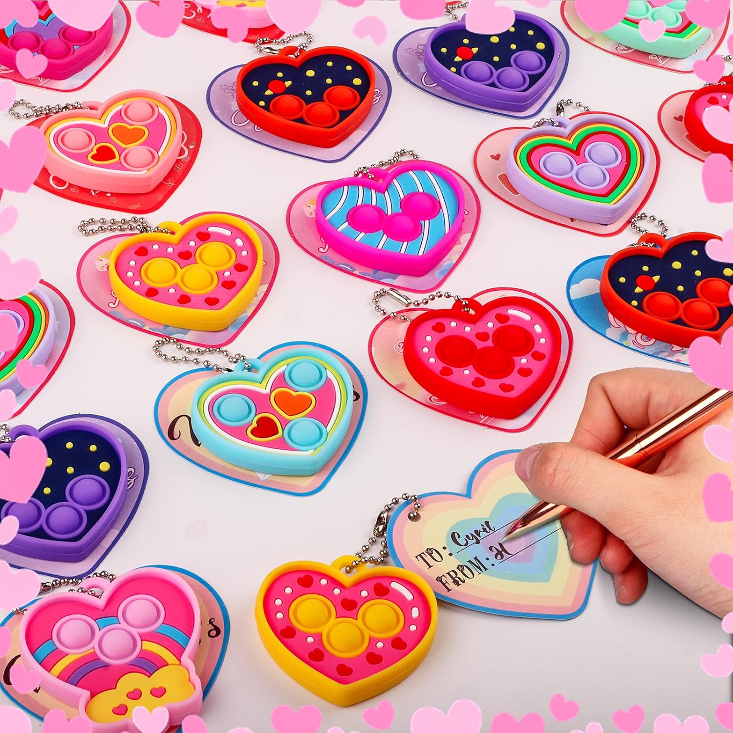 Valentines Day Cards for Kids School, 28 Pack Heart Pop Fidget Toys with Valentines Cards for Kids Classroom, Kids Valentines Day Cards for School, Classroom Exchange Valentines Party Favors Prizes