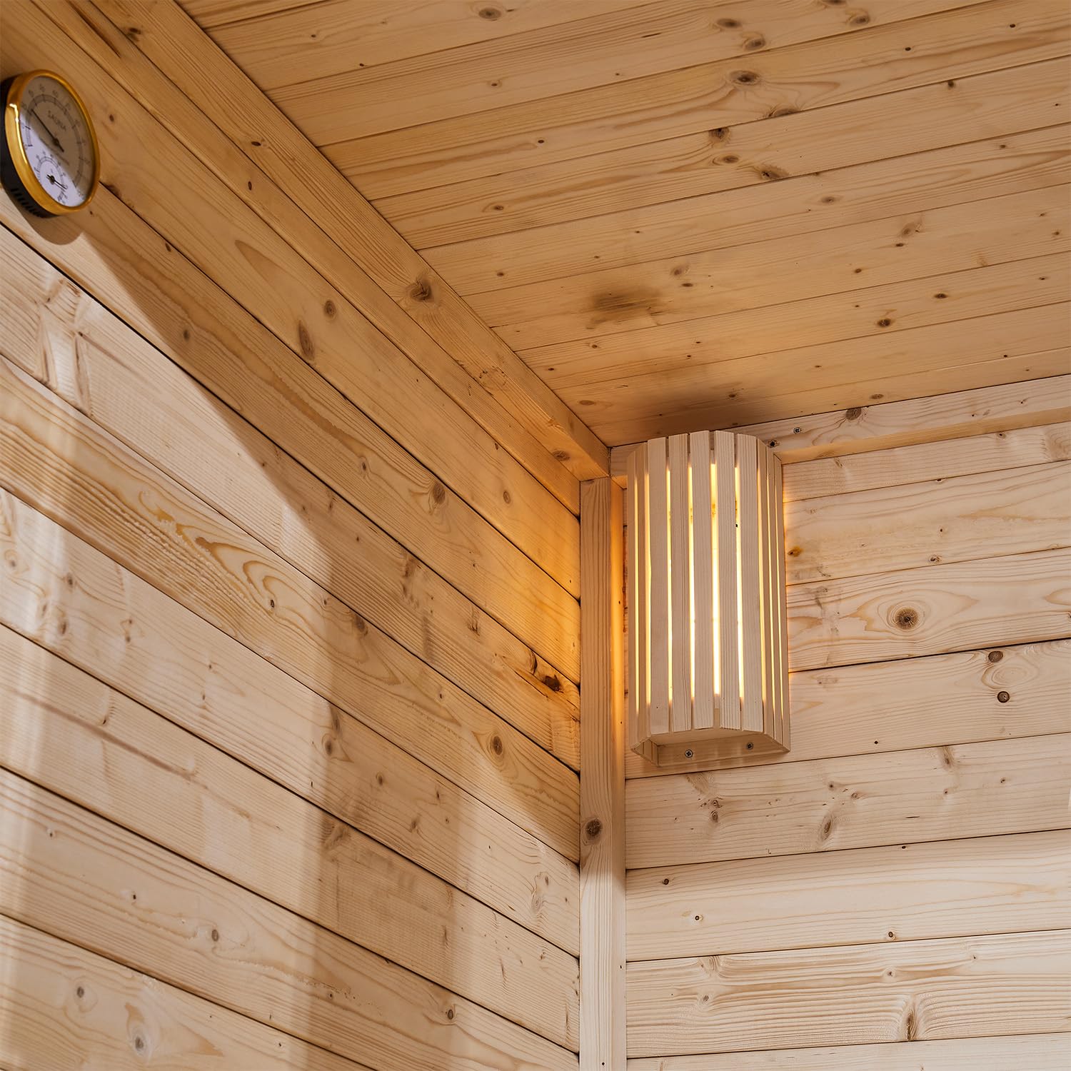 Artsauna Varberg Gartensauna 200 x 160 cm 8 kW Fichtenholz Outdoorsauna für 4 Personen Komplett Set