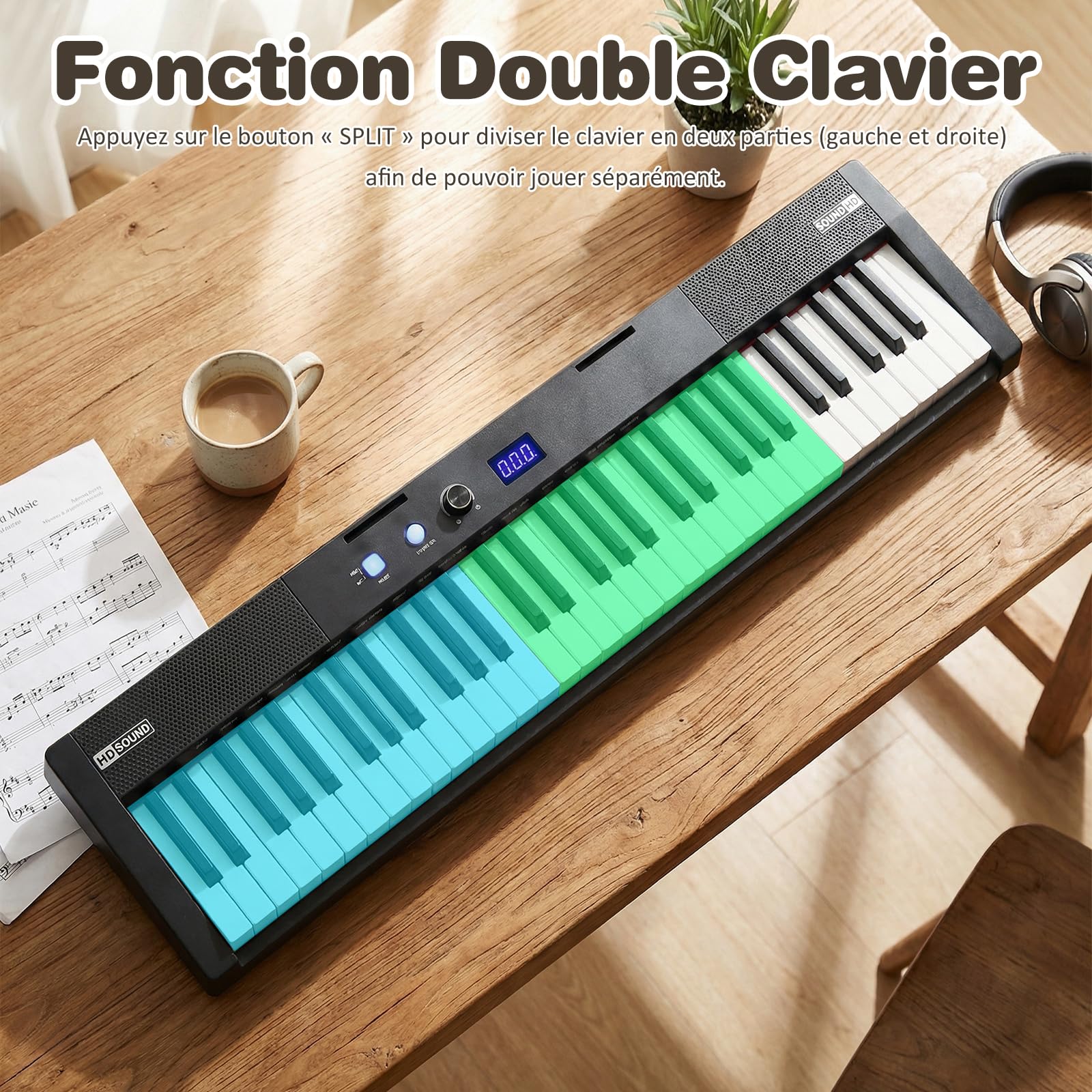 COSTWAY Piano Numérique 61 Touches avec Tabouret et Support Réglable, Clavier Piano Taille Complète avec Casque, Pupitre, Pédale de Sustain, Fonction MIDI, 128 Sons 128 Rythmes pour Débutants