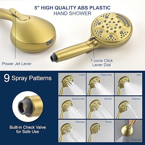 Miniatura 4 de SHAMANDA Juego de grifo de ducha con válvula, juego combinado de grifo de ducha y bañera de cascada con rociador de mano de 5 pulgadas y 9 ajustes,