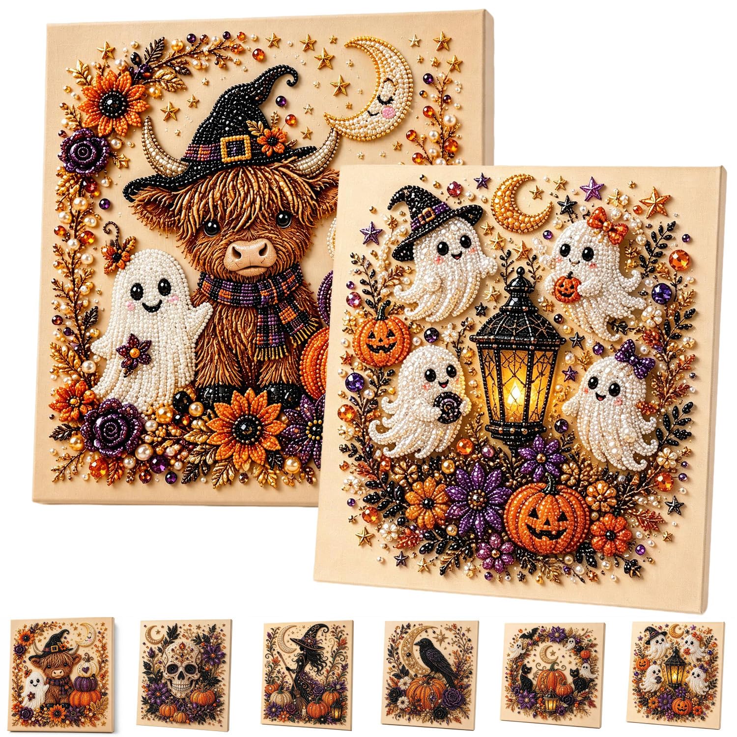 ByteCraft Halloween Ghost Pearl Diamond Art DIY Kit, Spooky Cute 3D Pearl Diamond Painting Crafts Kits for Adults, Beginner DIY Fall Home Decor Wall Art, Beginner DIY Seasonal Party Gift (2pcs E)
