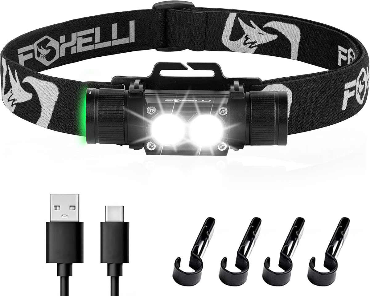 Ultra Bright Rechargeable Headlamp – IPX7 Waterproof, 1200 Lumen LED Light for Work & Outdoors, with Battery & Hooks - Perfect for Hard Hat or Helmet