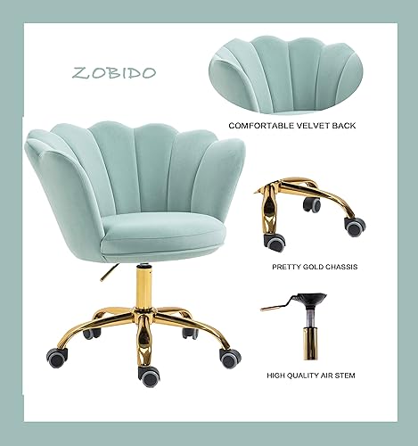 Miniatura 4 de ZOBIDO Comfy - Silla de trabajo para la oficina en casa con ruedas, bonita y moderna tapizada de terciopelo con respaldo de concha, silla de
