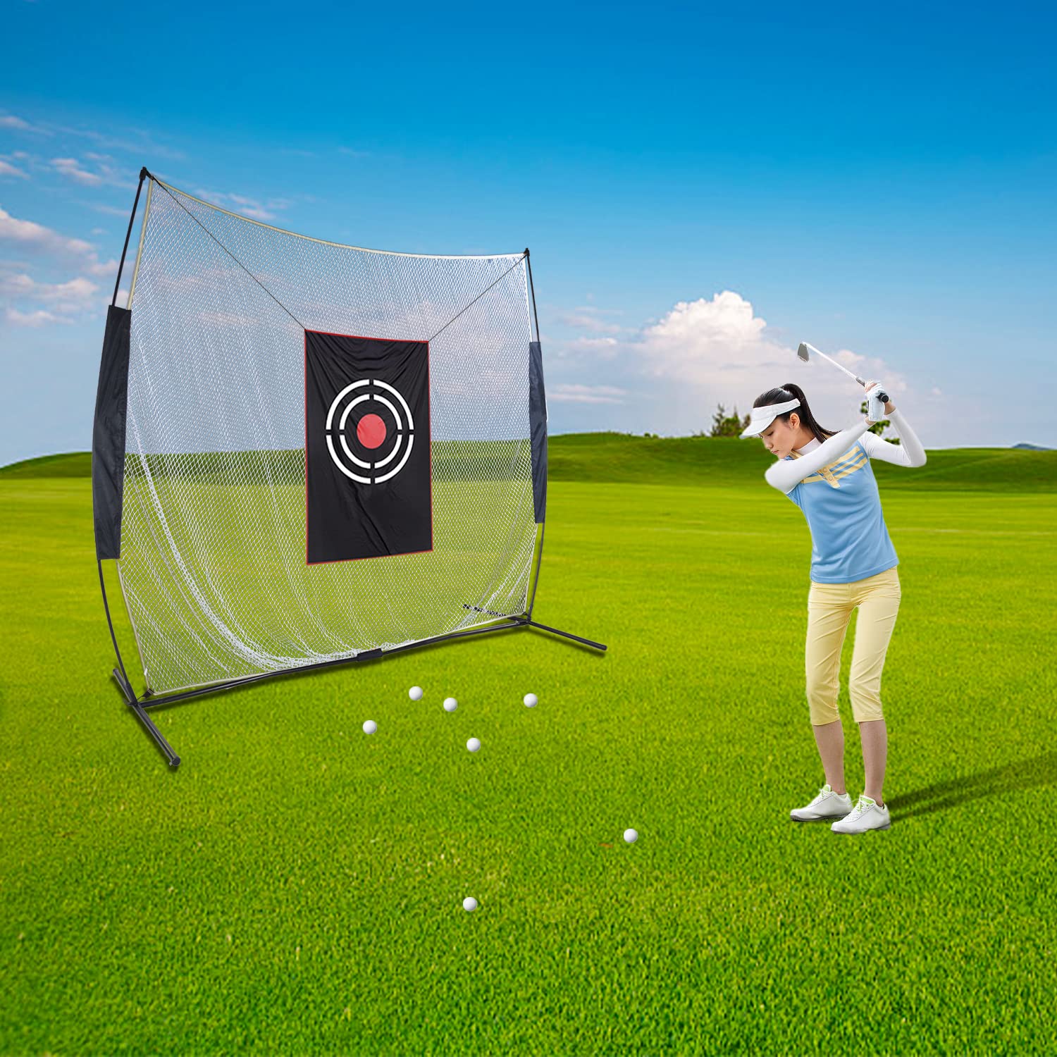 Doublehorse Golf Hitting Net, Golf Net, Golf Practice net with Target and Carrying Bag 7x7FT,Golf Training Net,Golf Training Equipment,Personal Driving Range for Indoor and Outdoor Use