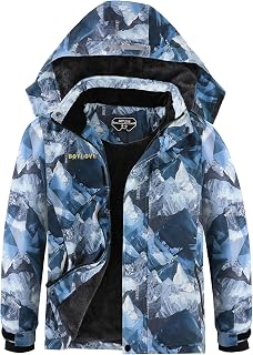Boy's Ski Jackets Waterproof Winter Coat Fleece Windproof Snowboarding Jacket with Detachable Hood