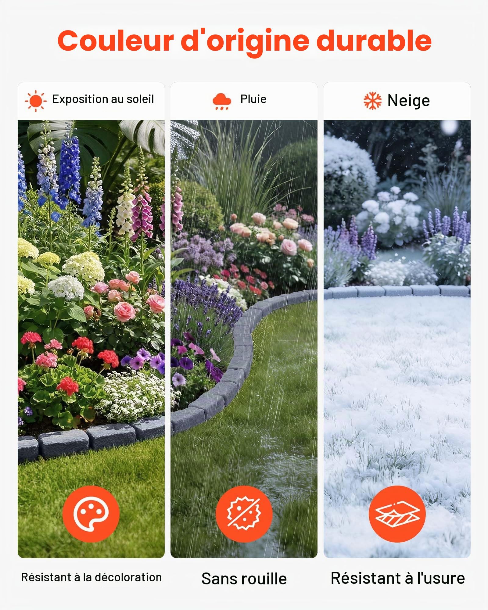 VEVOR Bordure de Jardin Imitation Pierre 4,7 m Bordure Parterre Aspect Pierre Plastique pour Pelouse Allée, Lot de 4, 6 Briques par Section 1180x95x57 mm, 12 Piquets, 1 Embout, sans Creuser, Gris Grès
