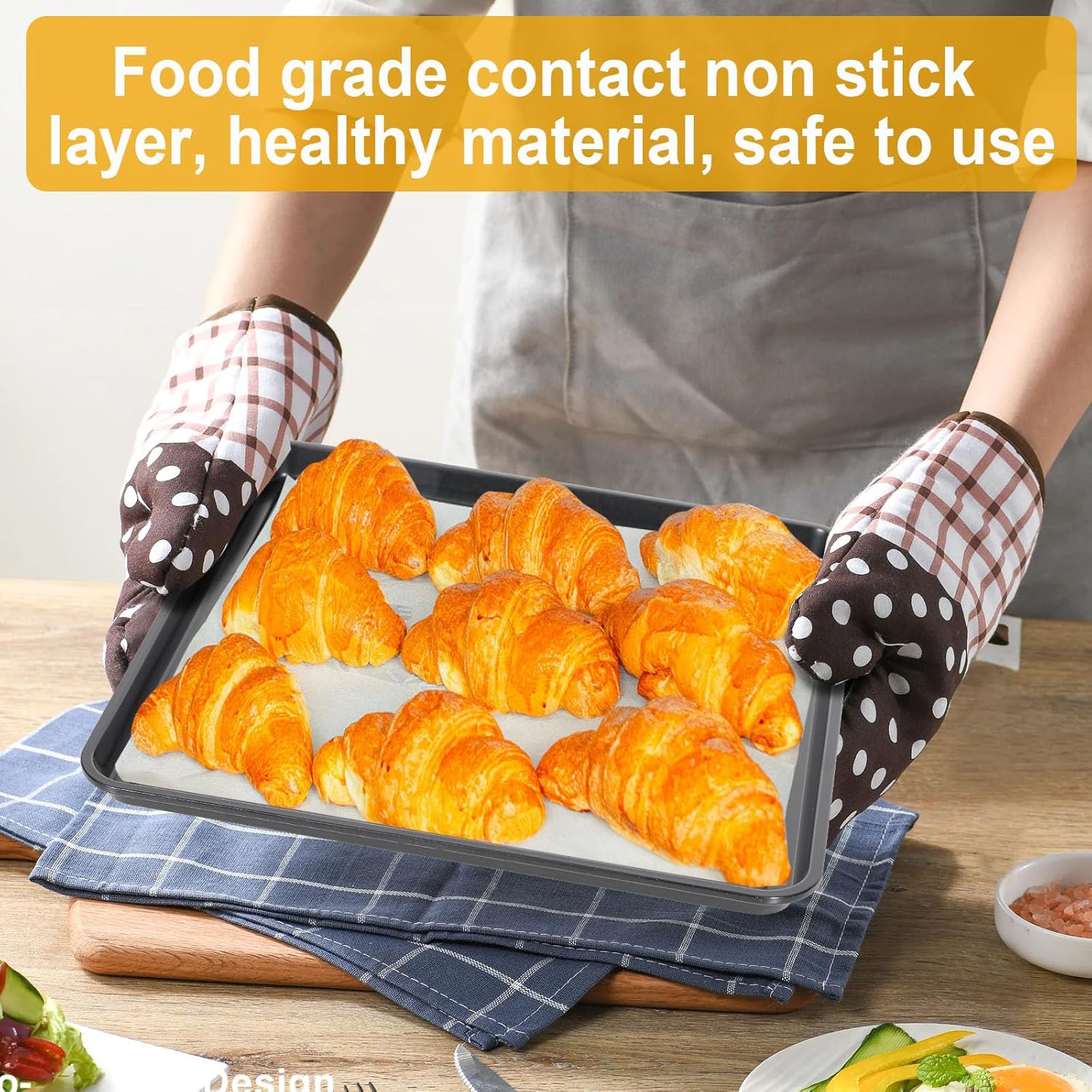 Freshly Baked Croissants on a Non-Stick Baking Sheet