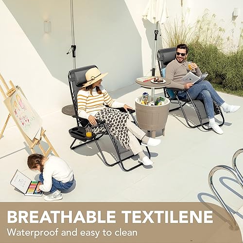 Vista 16 de Devoko Juego de 2 sillas reclinables ajustables plegables para patio con gravedad cero para el jardín con almohada Doble gris.